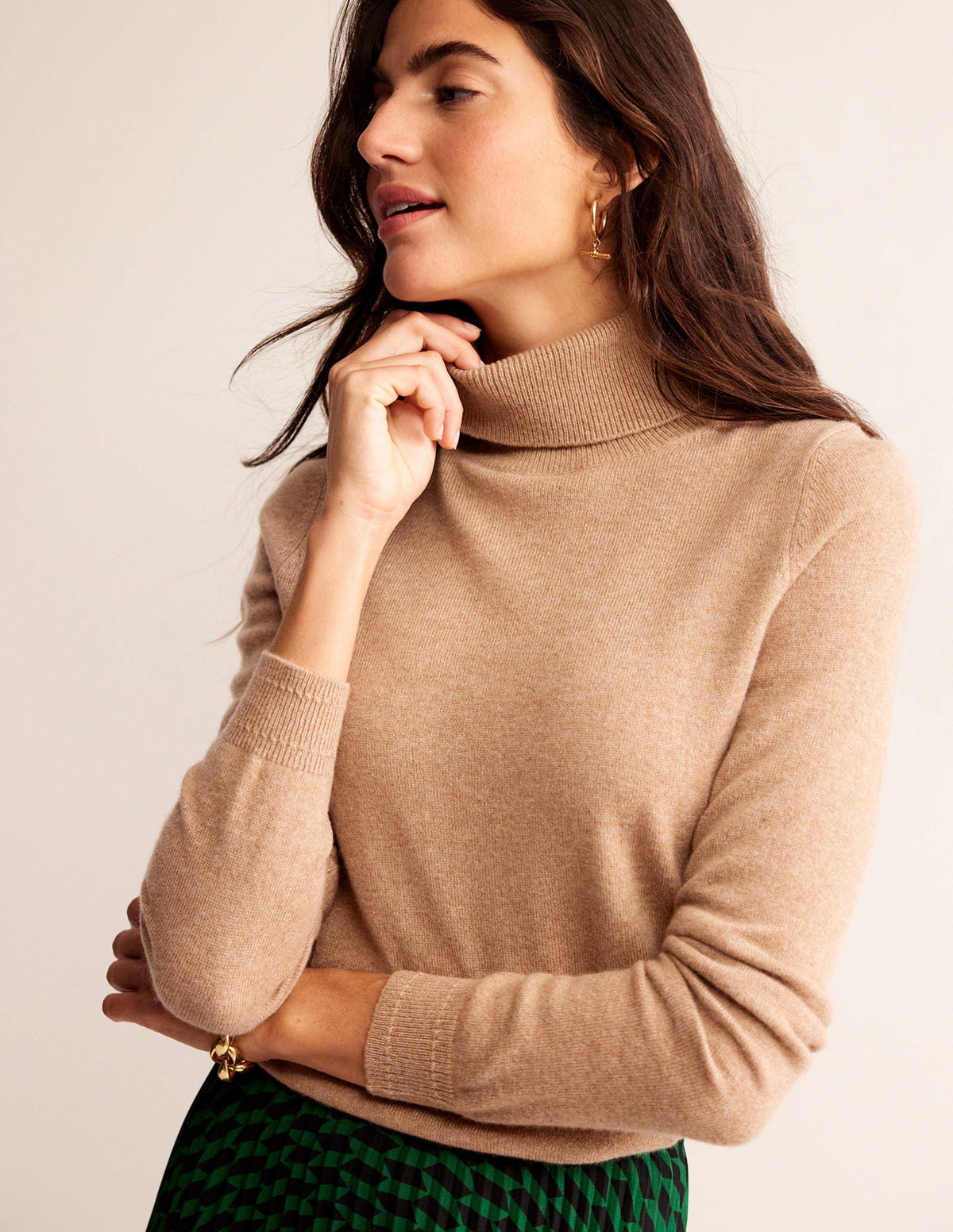 Eva Cashmere Roll-Neck Sweater-Camel Melange - Image 1