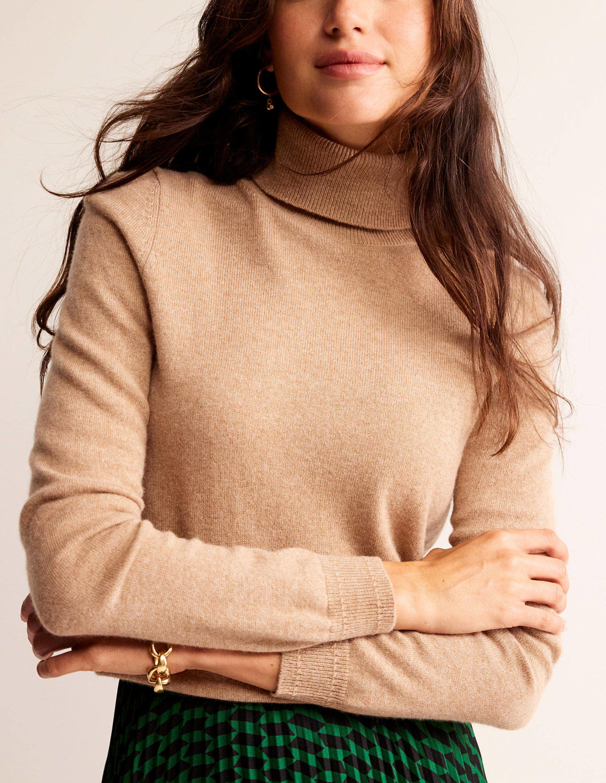 Eva Cashmere Roll-Neck Sweater-Camel Melange-2