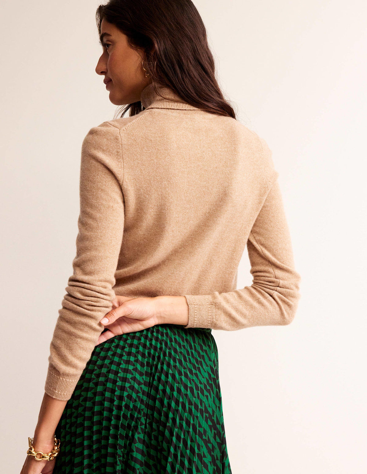 Eva Cashmere Roll-Neck Sweater-Camel Melange - Image 3