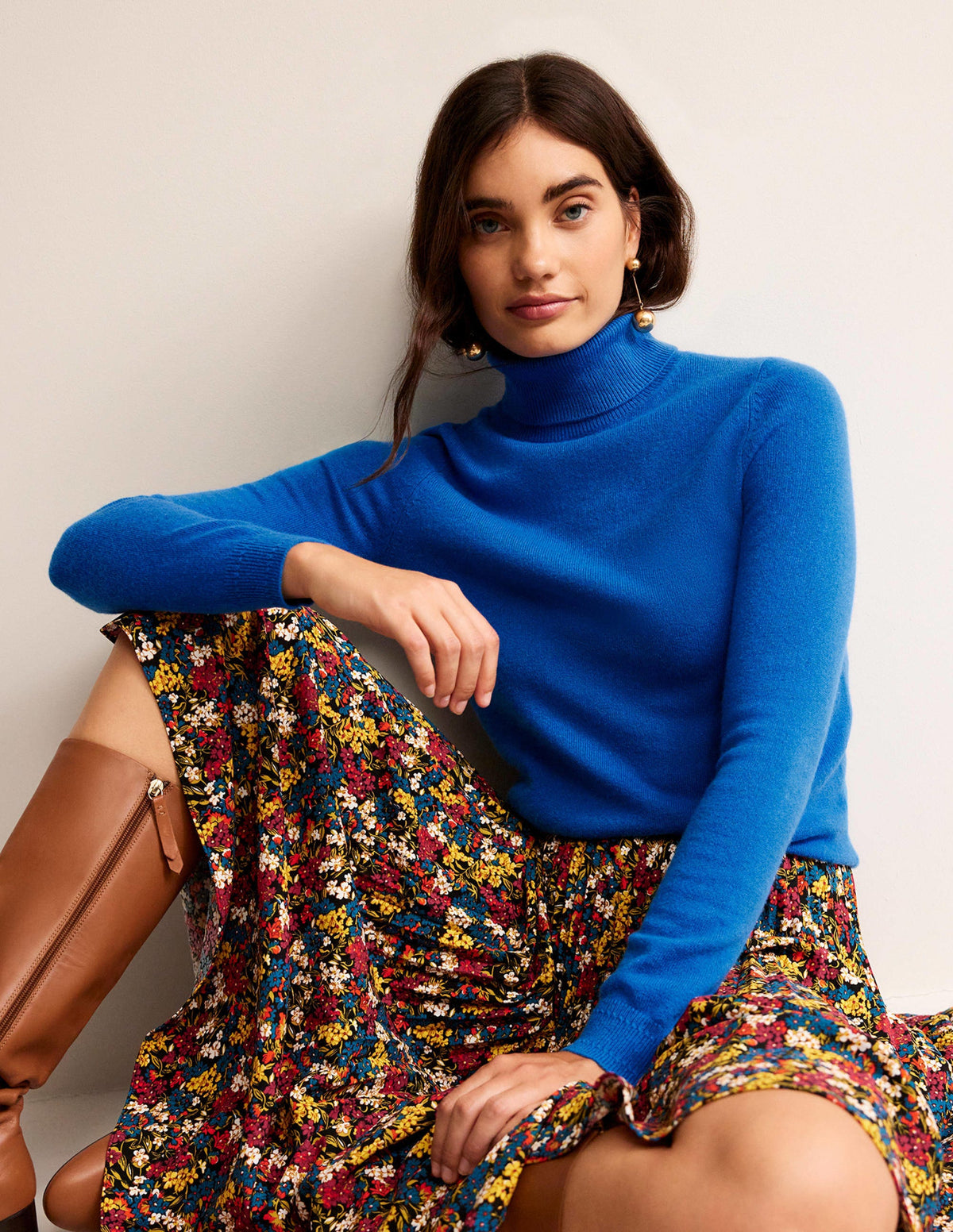 Eva Cashmere Roll-Neck Sweater-Cyan - Image 1