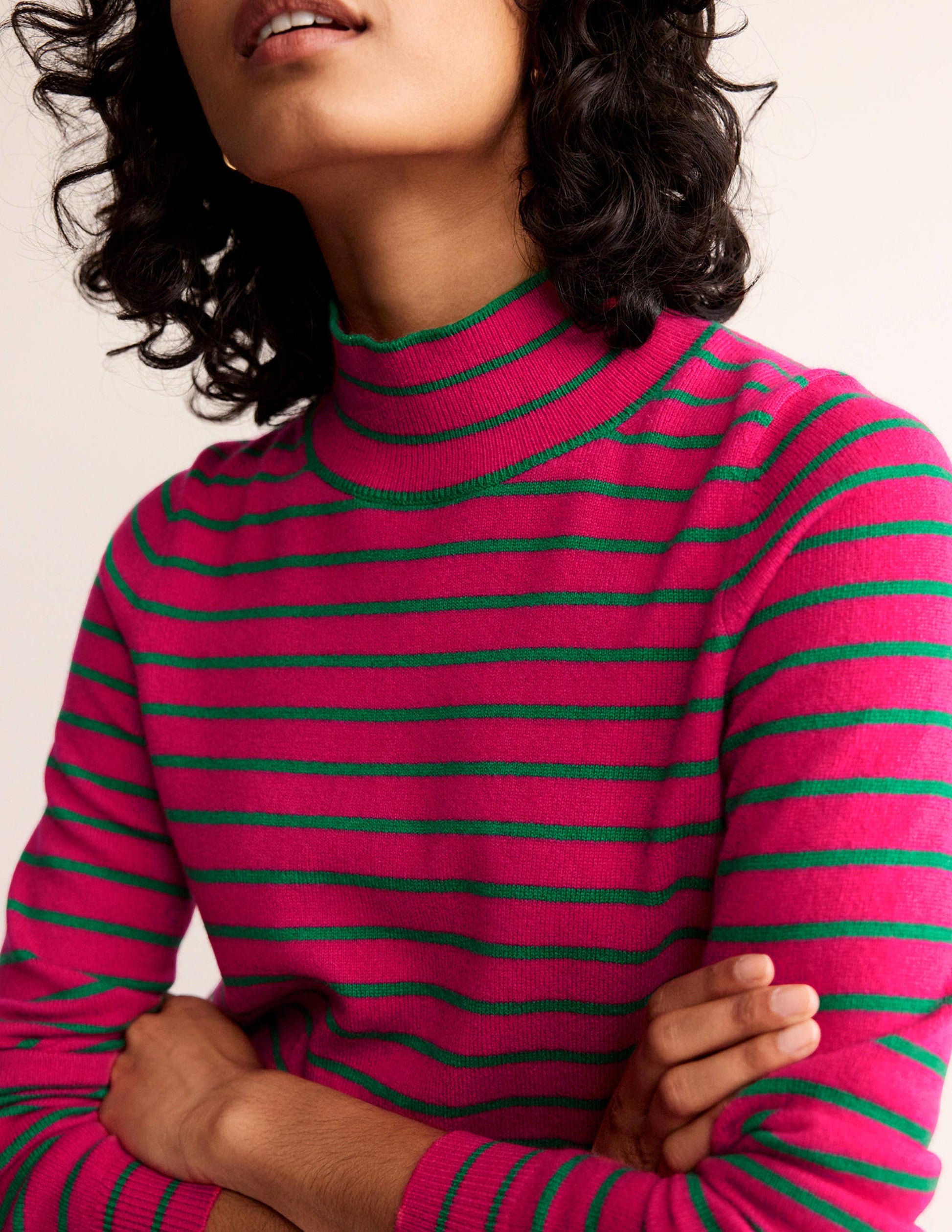 Striped Cashmere Sweater-Vibrant Pink / Veridian Green-2