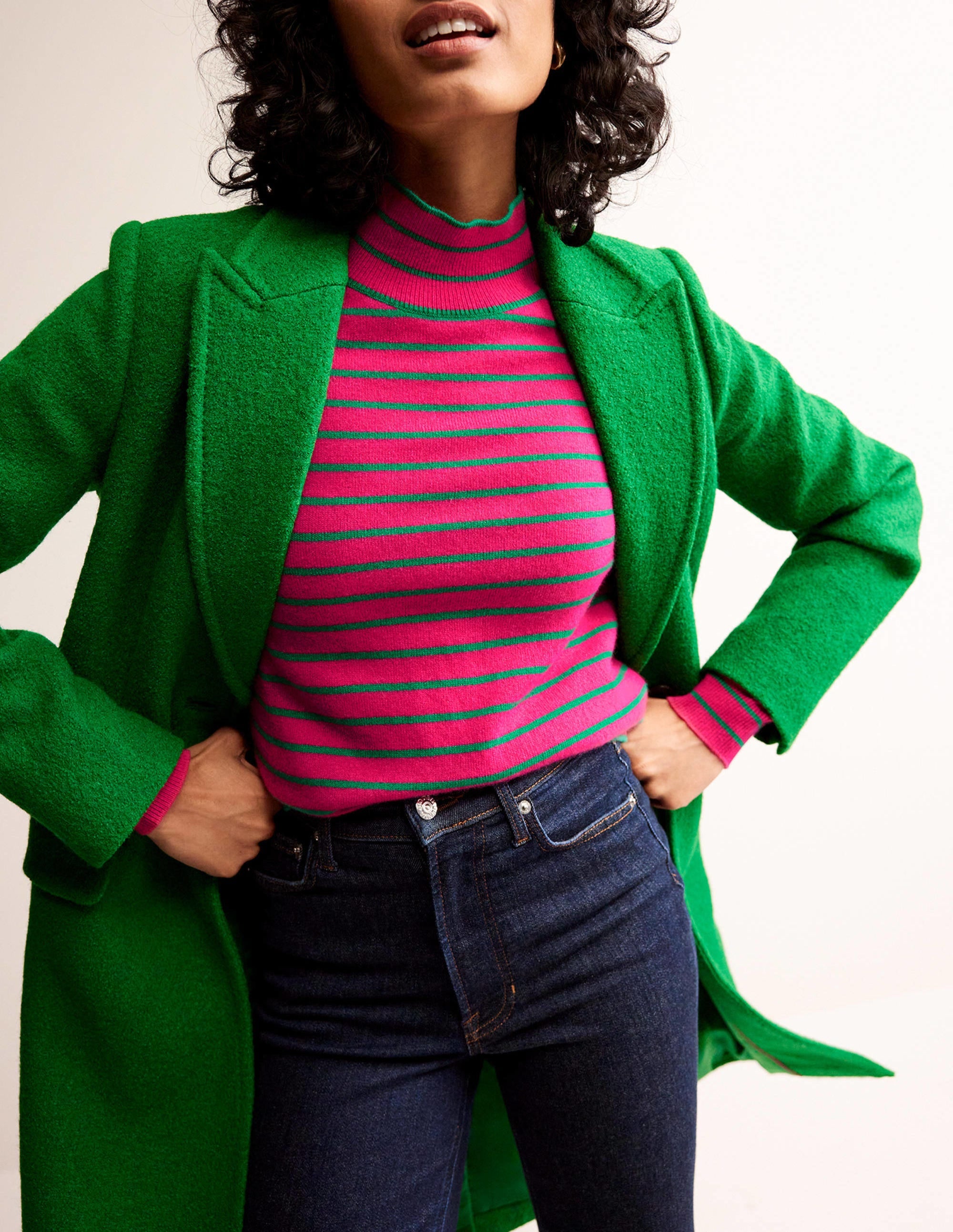 Striped Cashmere Sweater-Vibrant Pink / Veridian Green - Image 4