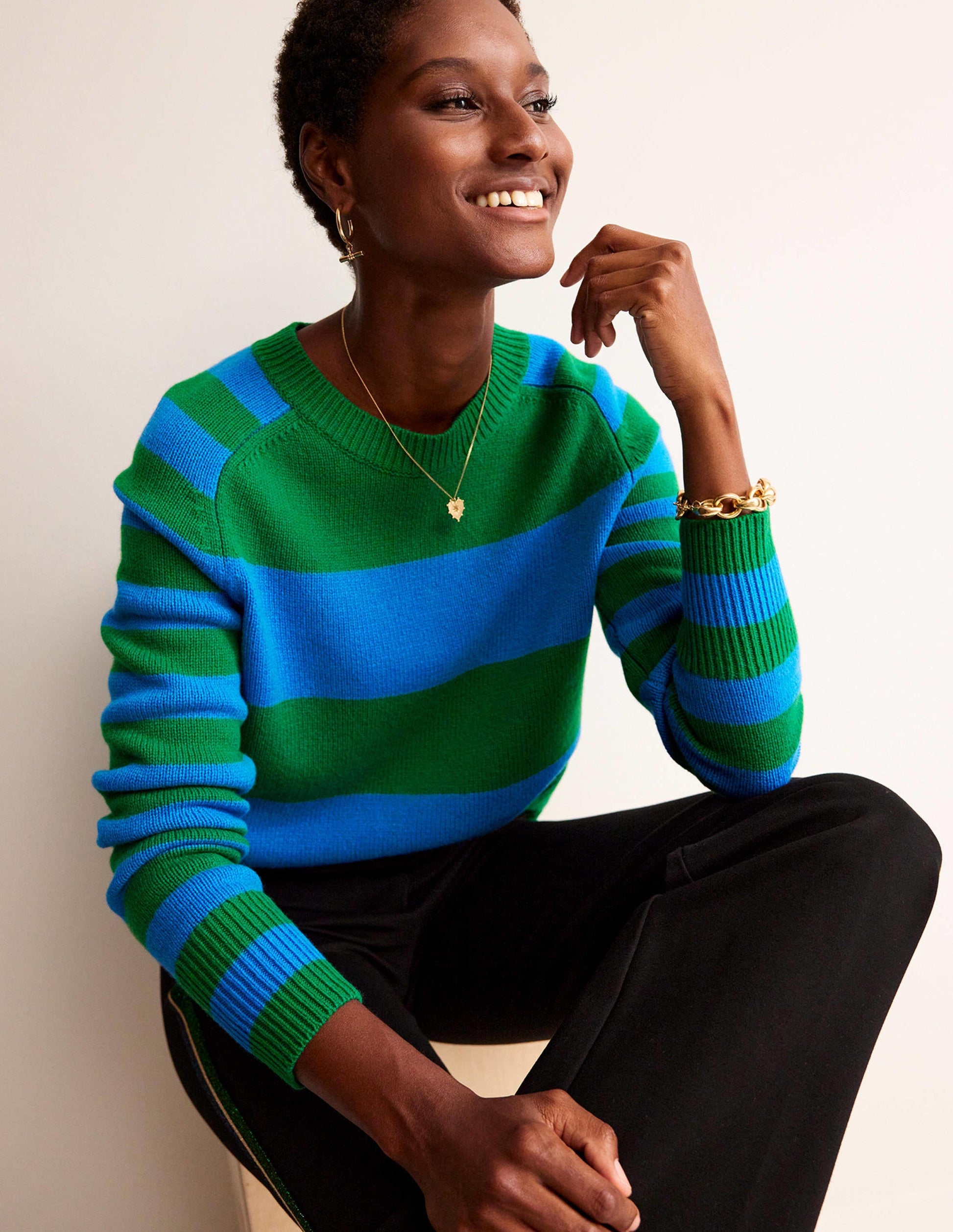 Olivia Merino Sweater-Bight Cobalt / Veridian Green-1