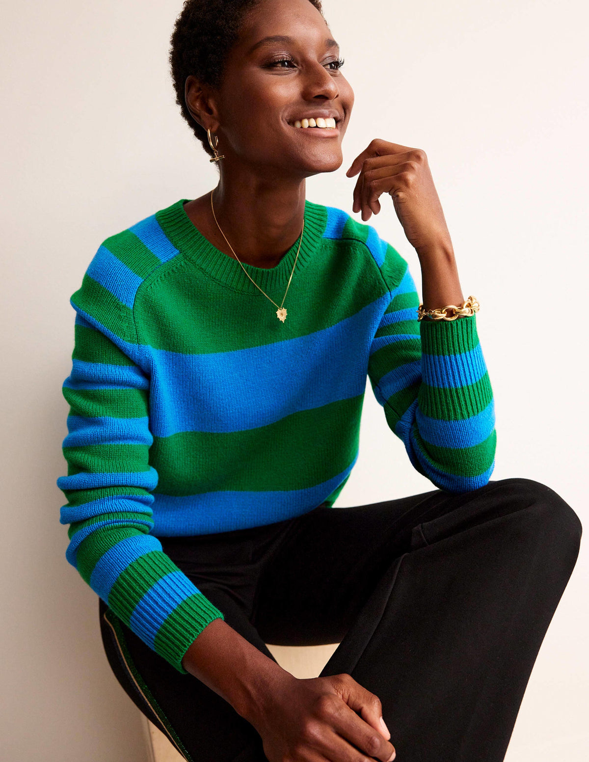 Olivia Merino Sweater-Bight Cobalt / Veridian Green - Image 1