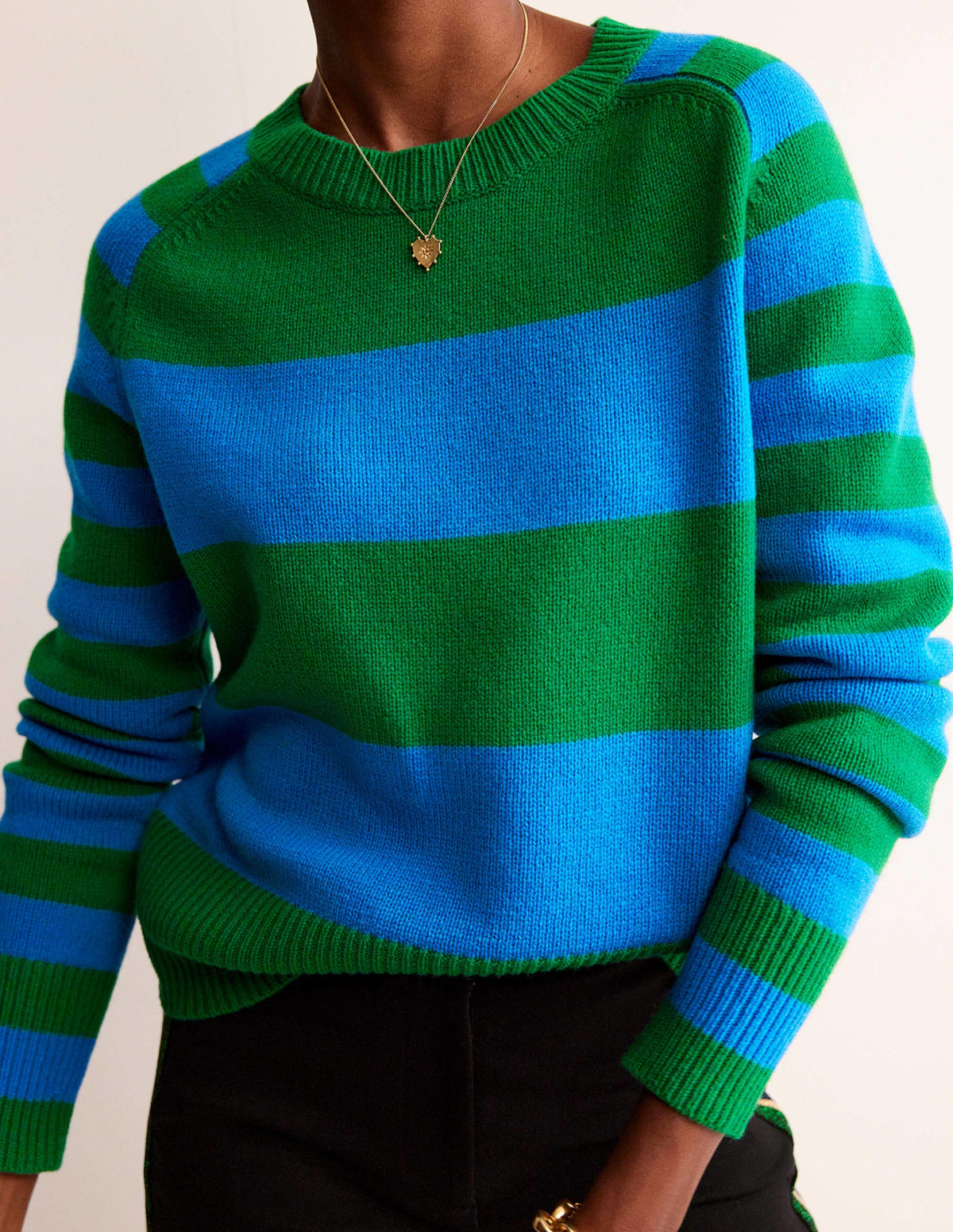 Olivia Merino Sweater-Bight Cobalt / Veridian Green - Image 2