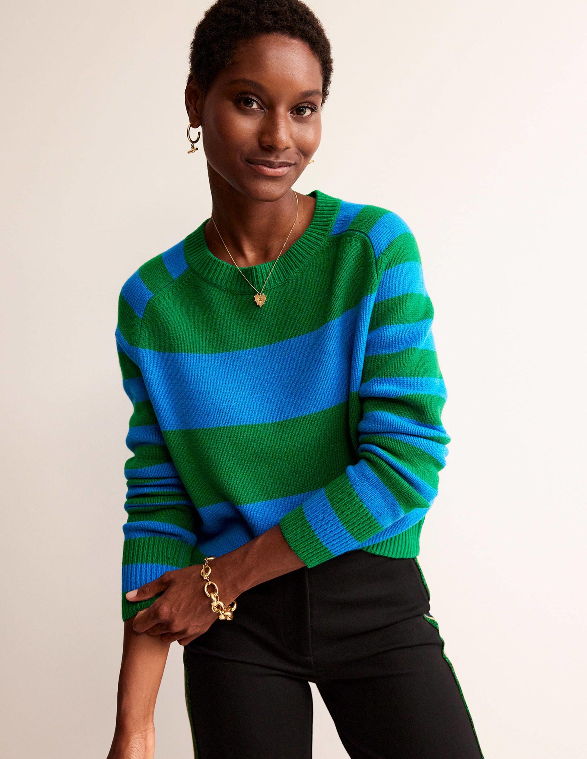 Olivia Merino Sweater-Bight Cobalt / Veridian Green-4