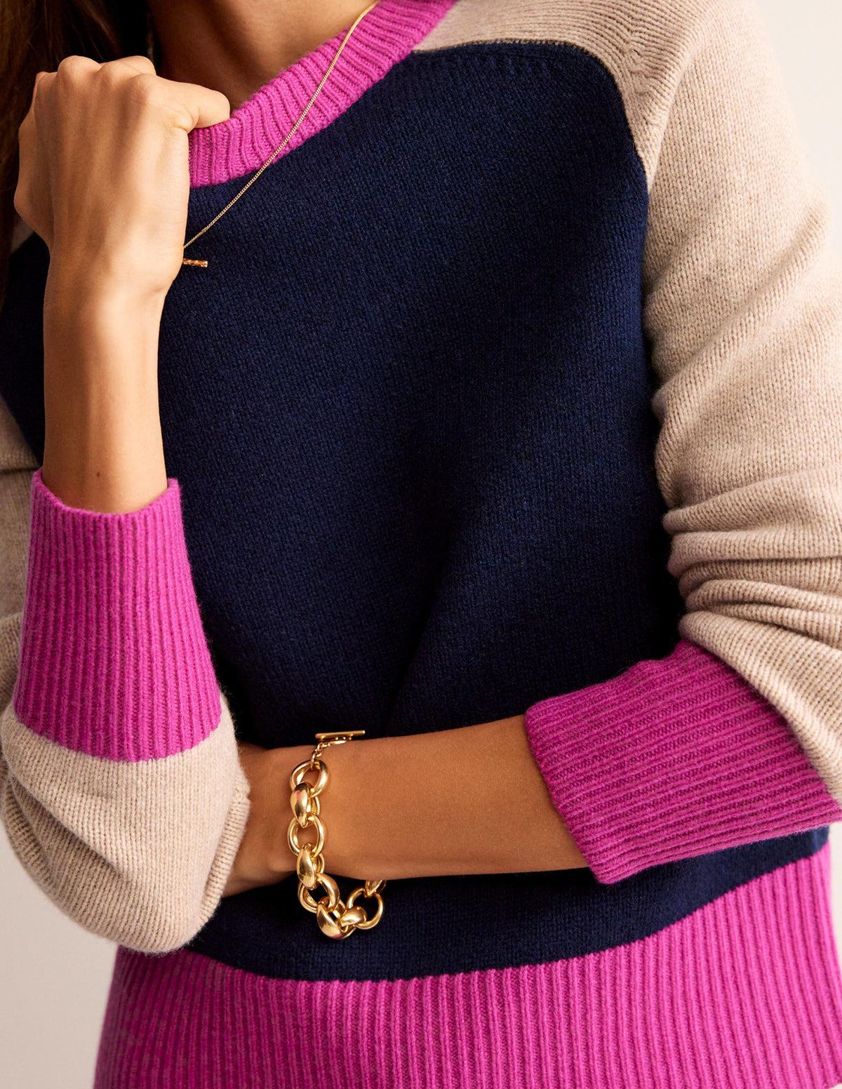 Olivia Merino Sweater-French Navy Colourblock - Image 2