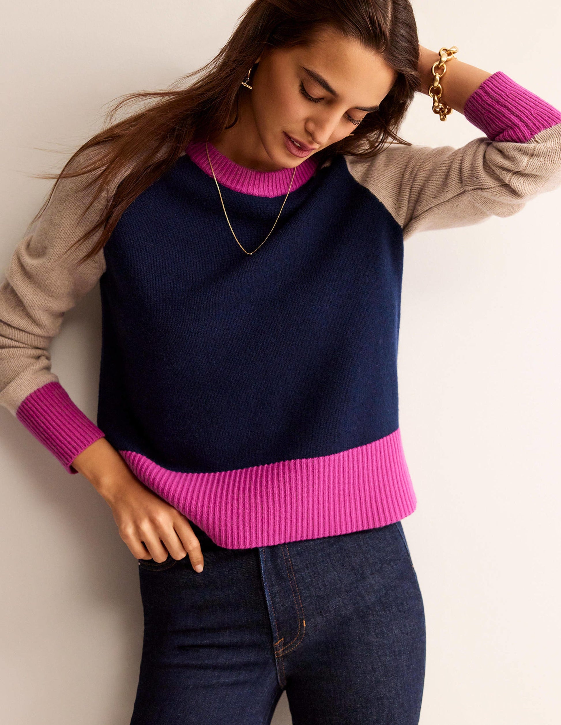 Olivia Merino Sweater-French Navy Colourblock-4