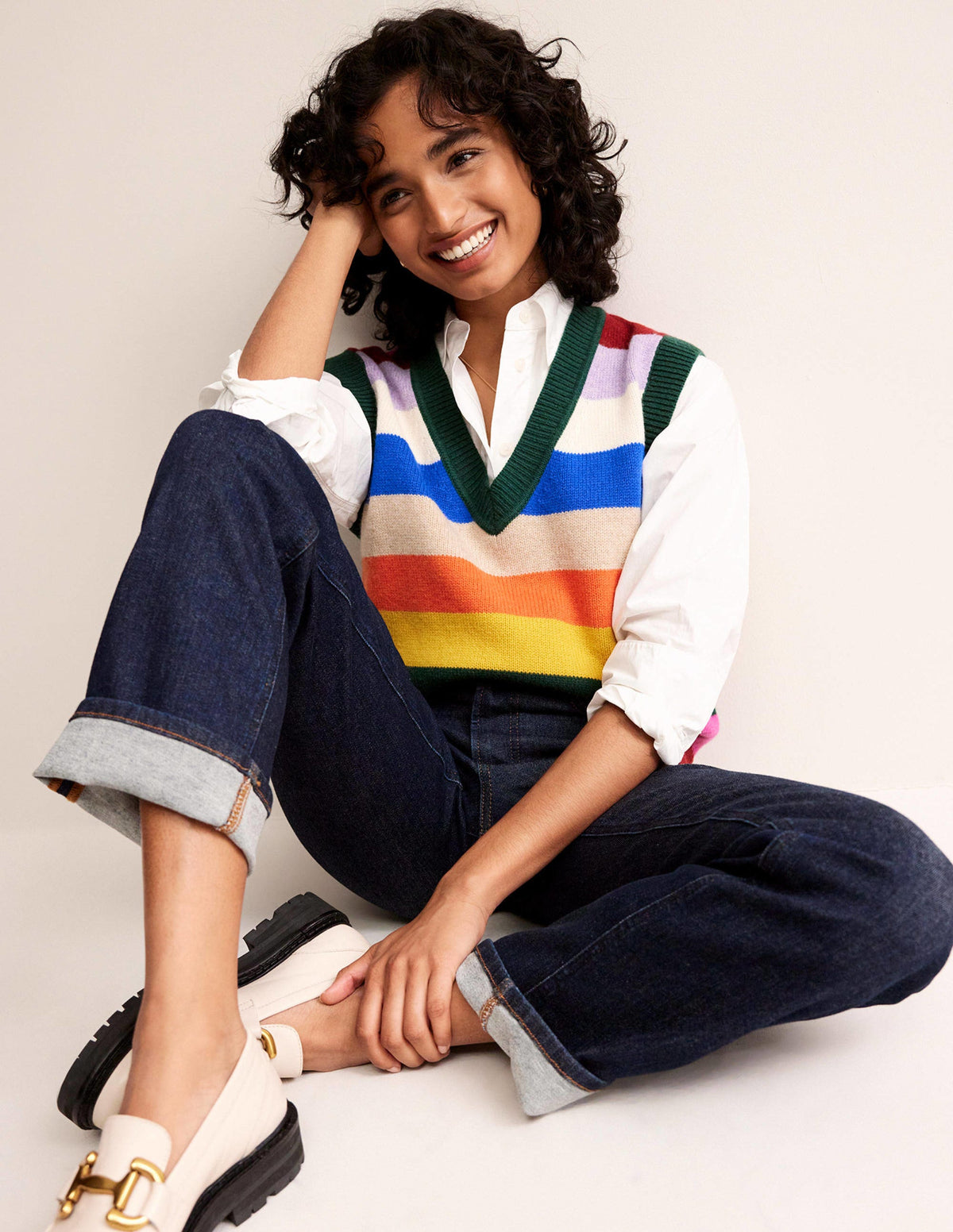 Olivia Merino Vest-Rainbow Multistripe - Image 1