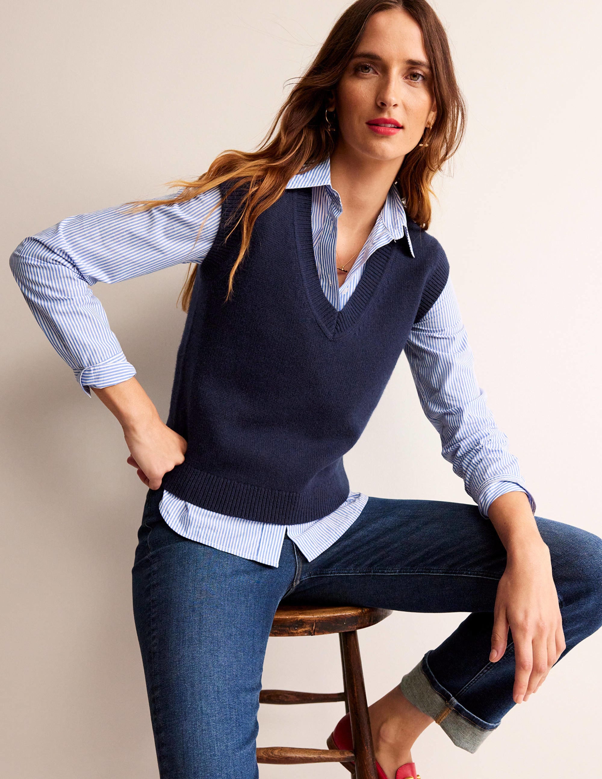Olivia Merino Vest-Navy - Image 1