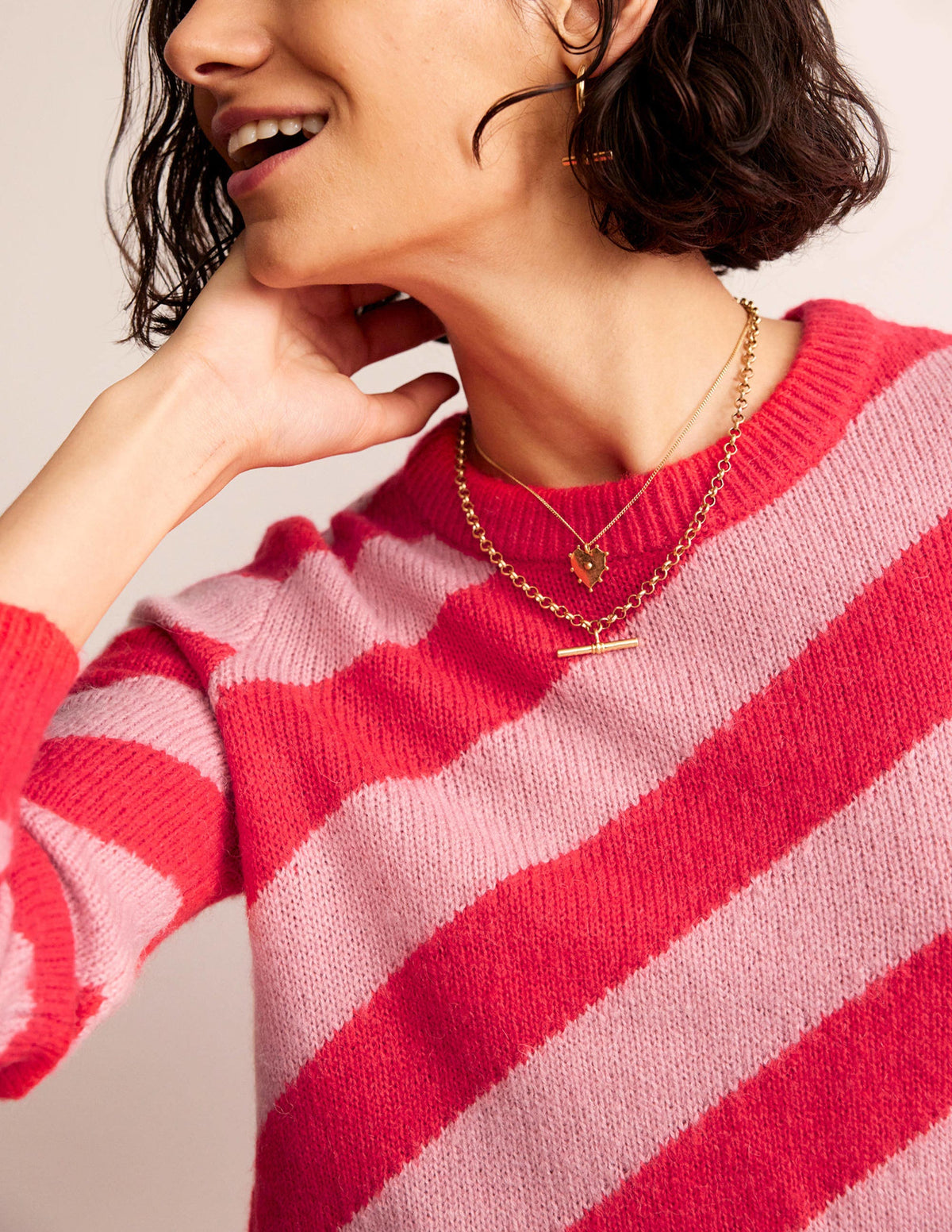 Fluffy Diagonal Stripe Sweater-Pink and Orange Stripe - Image 2