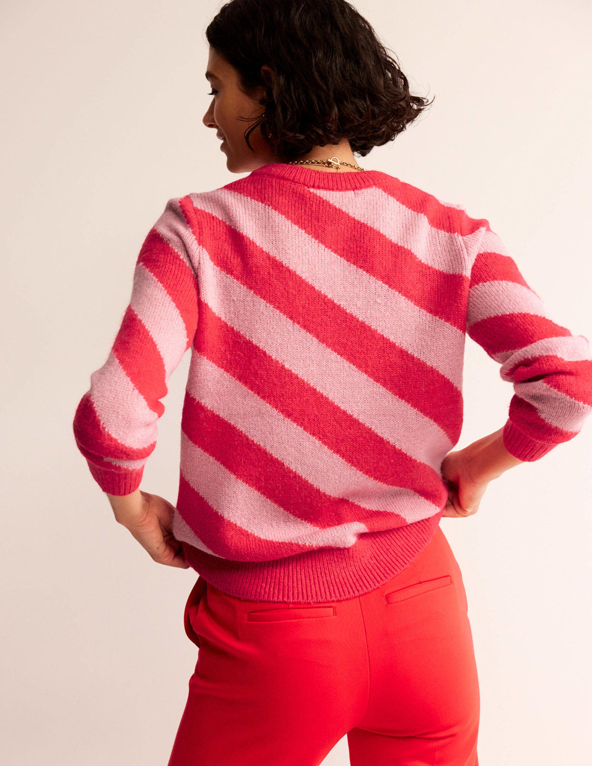 Fluffy Diagonal Stripe Sweater-Pink and Orange Stripe - Image 3