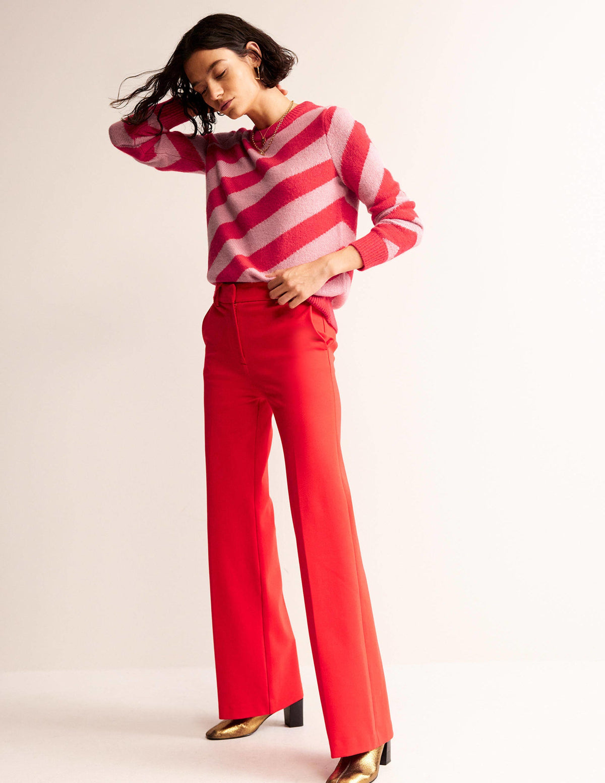 Fluffy Diagonal Stripe Sweater-Pink and Orange Stripe - Image 4