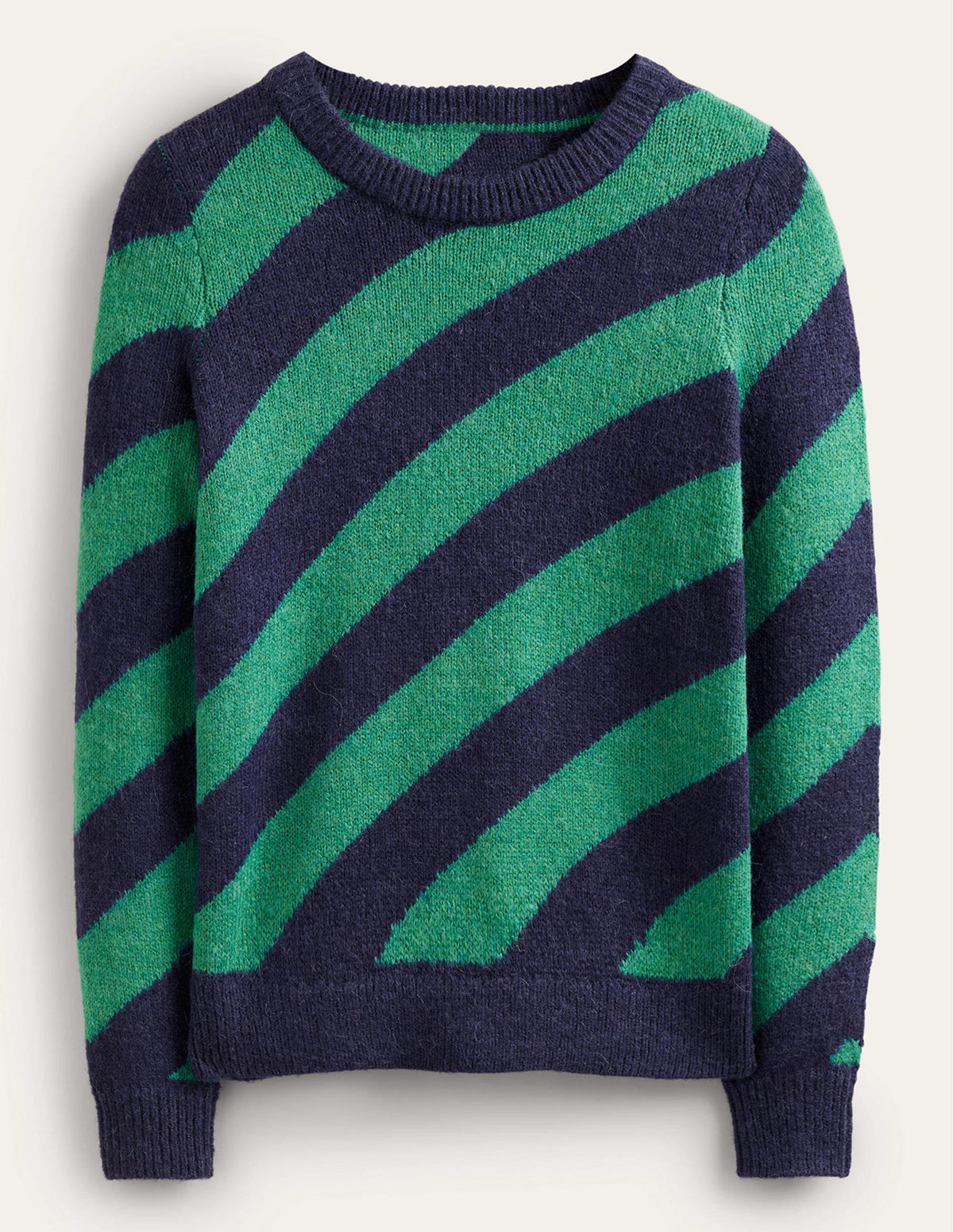 Fluffy Diagonal Stripe Sweater-Navy and Green Stripe-5