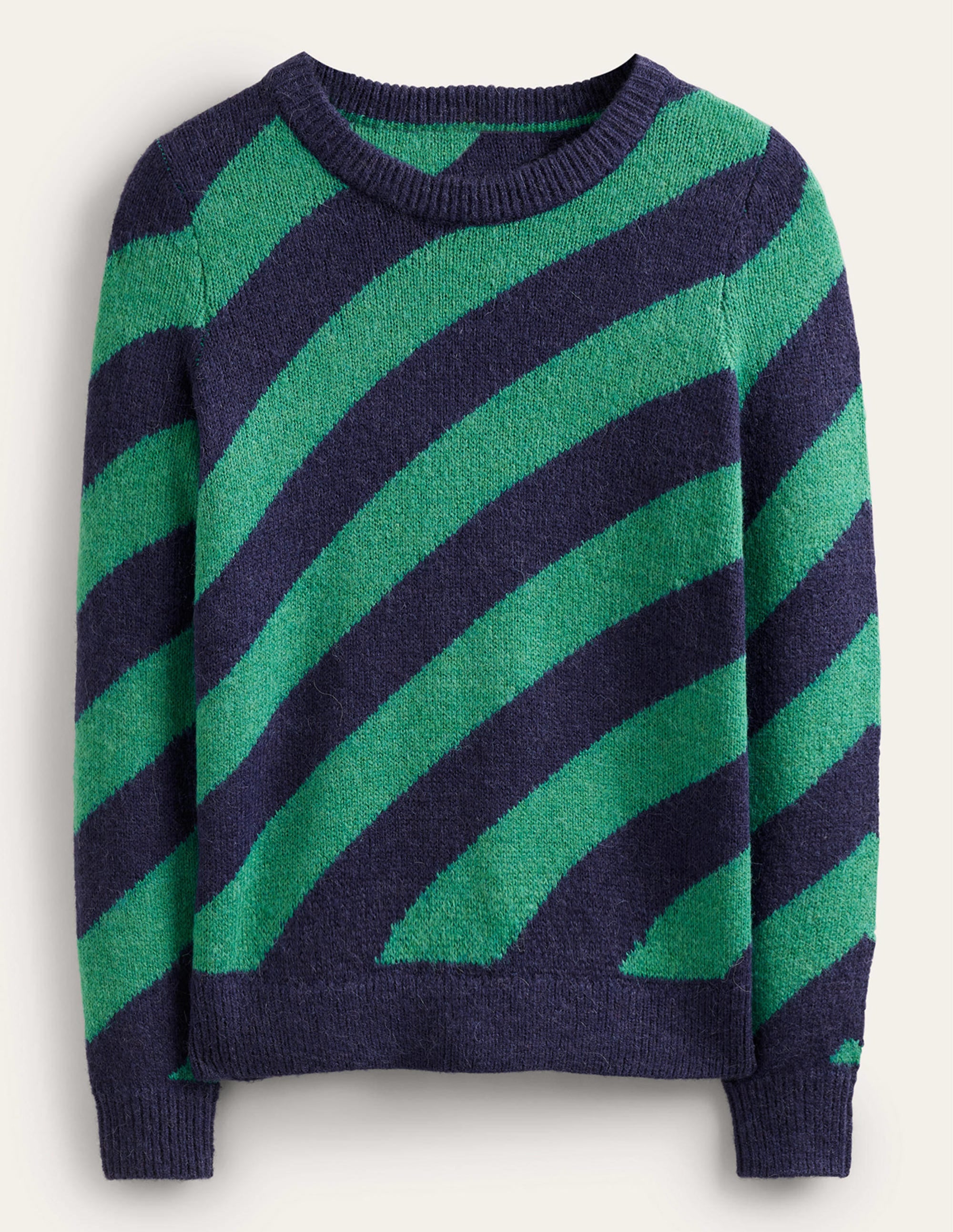 Fluffy Diagonal Stripe Sweater-Navy and Green Stripe - Image 5