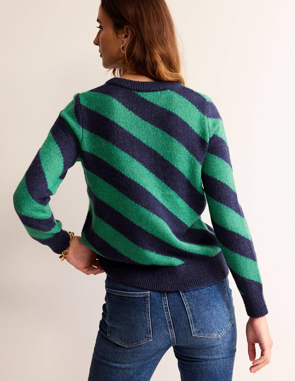 Fluffy Diagonal Stripe Sweater-Navy and Green Stripe - Image 3