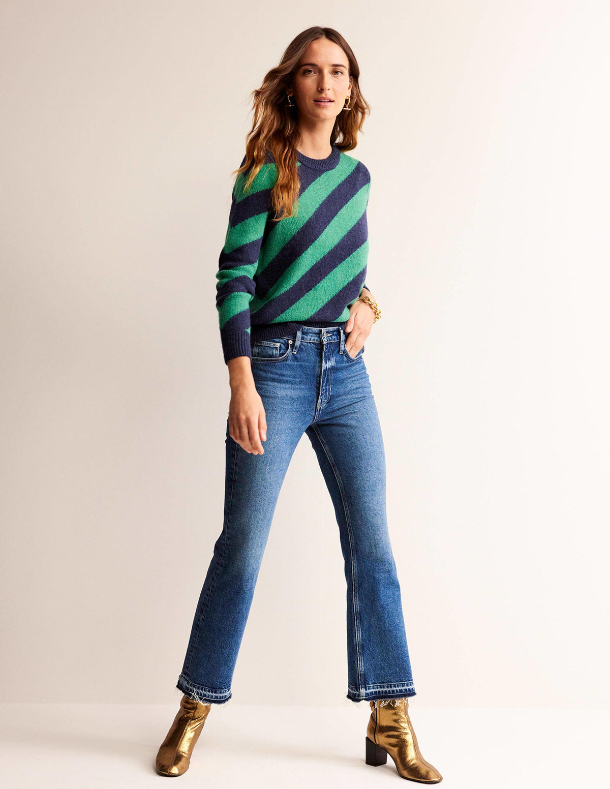 Fluffy Diagonal Stripe Sweater-Navy and Green Stripe-4