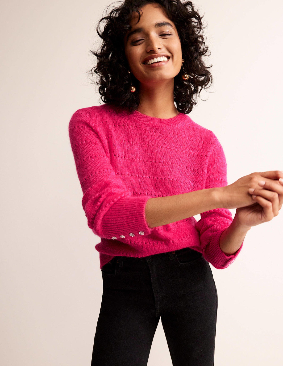 Fluffy Textured Sweater-Vibrant Pink-1