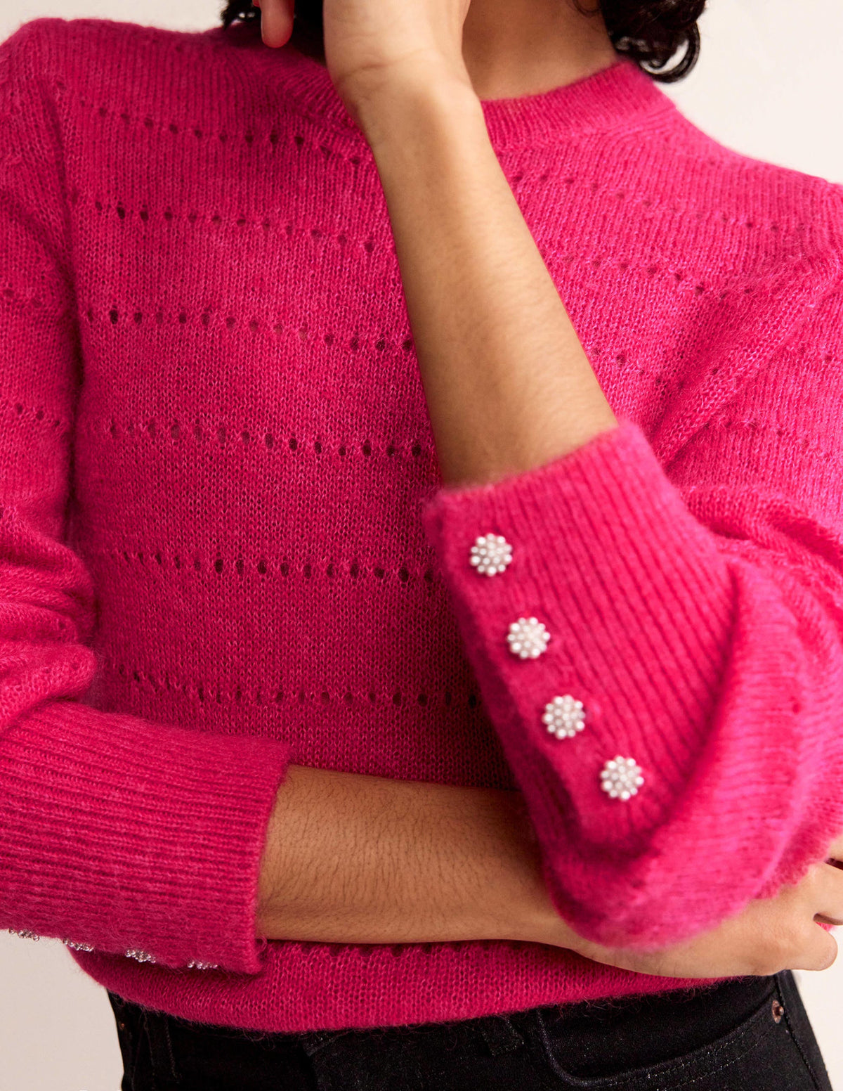 Fluffy Textured Sweater-Vibrant Pink - Image 2