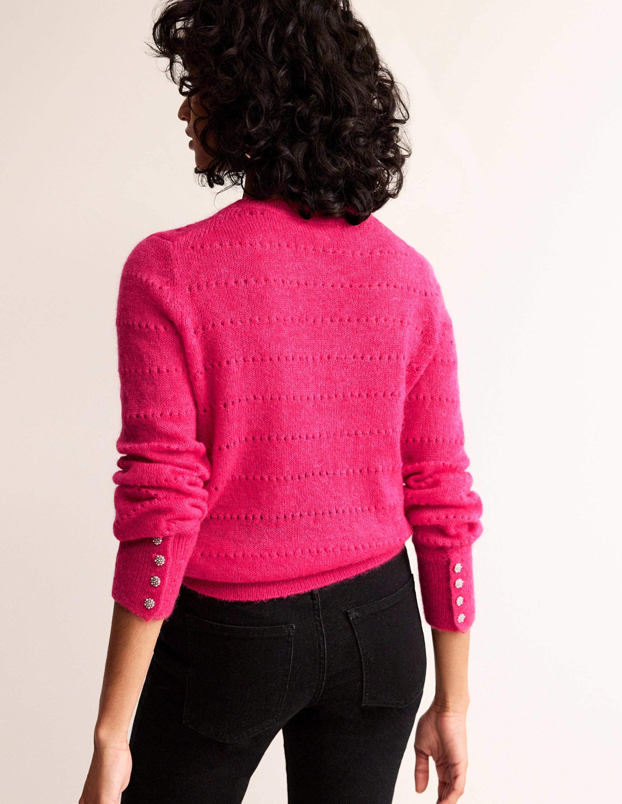 Fluffy Textured Sweater-Vibrant Pink - Image 3