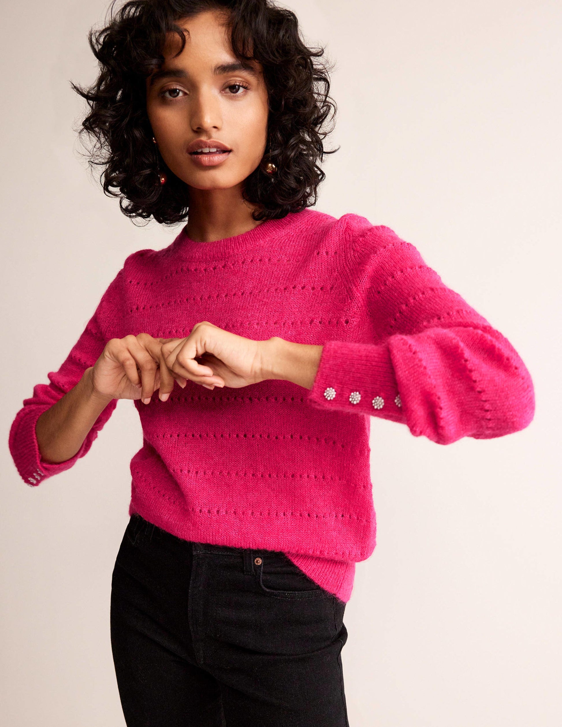 Fluffy Textured Sweater-Vibrant Pink-4