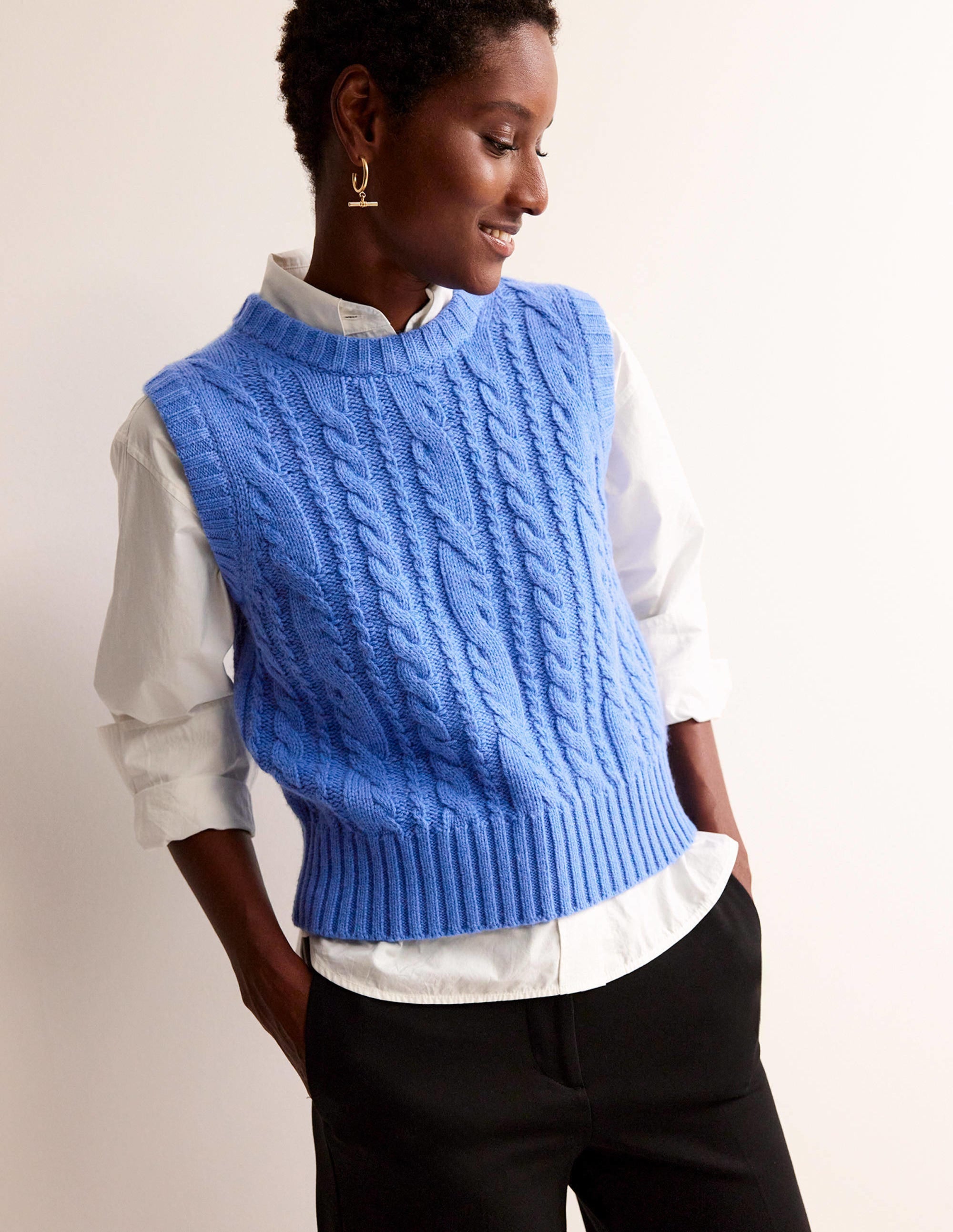 Cable Crew Neck Sweater Vest-Bright Cobalt - Image 1