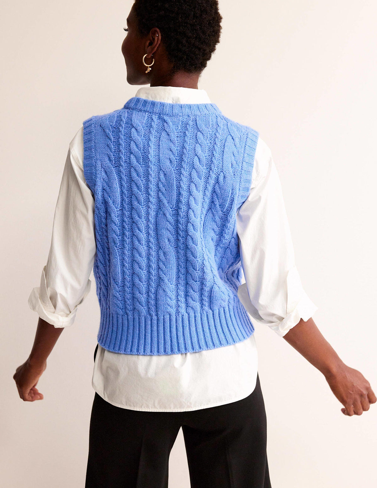 Cable Crew Neck Sweater Vest-Bright Cobalt-3