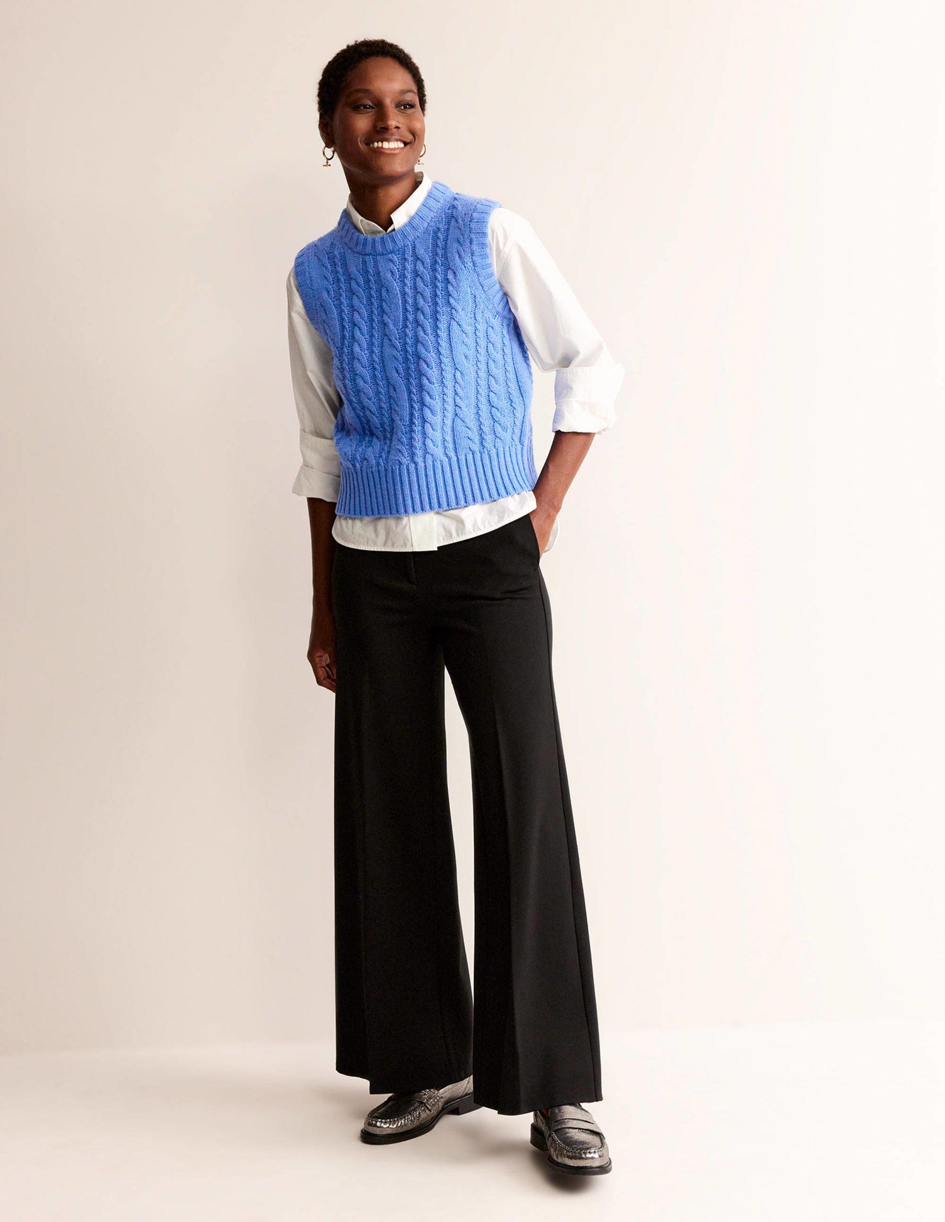 Cable Crew Neck Sweater Vest-Bright Cobalt-4