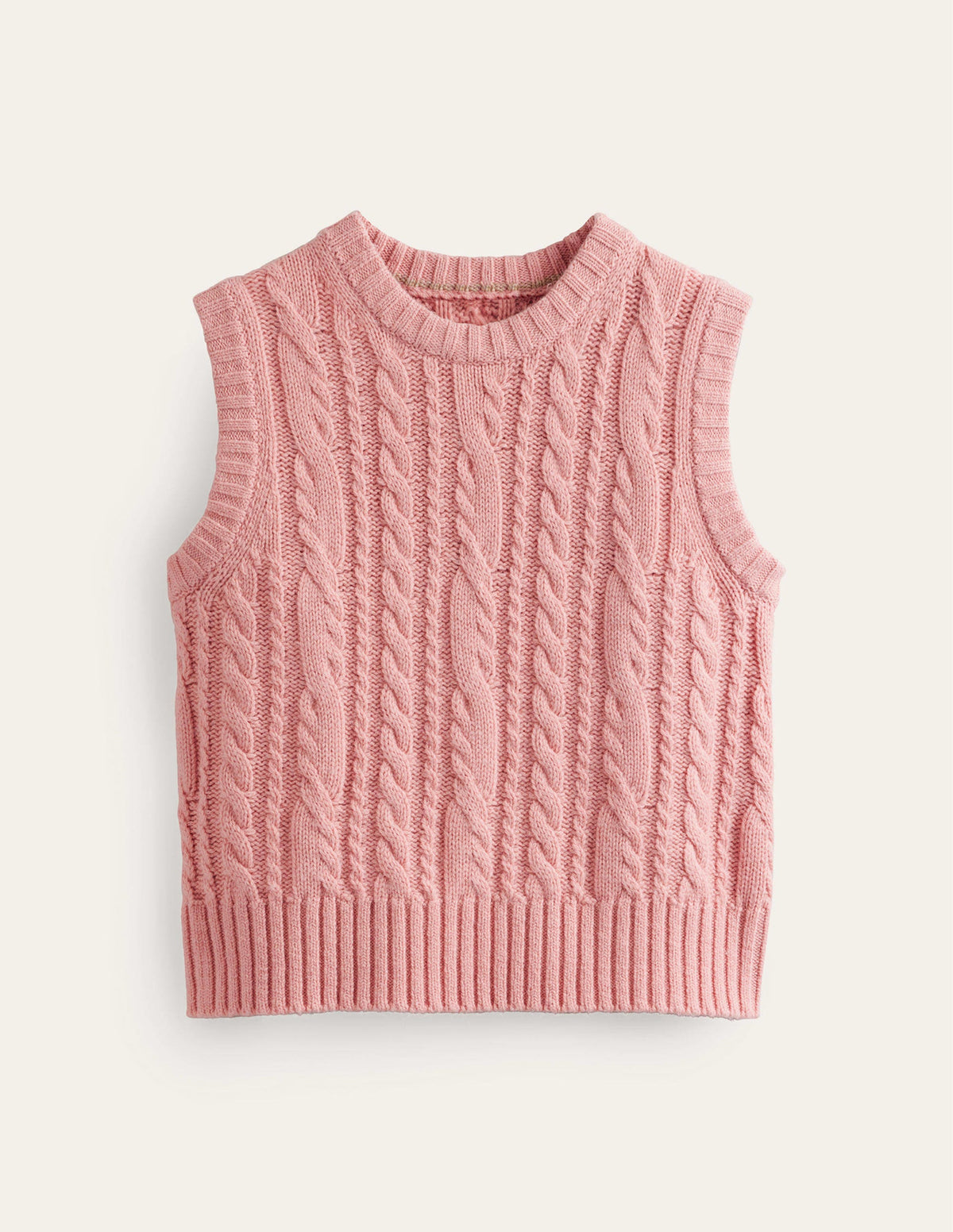 Cable Crew Neck Sweater Vest-Chalky Pink-5