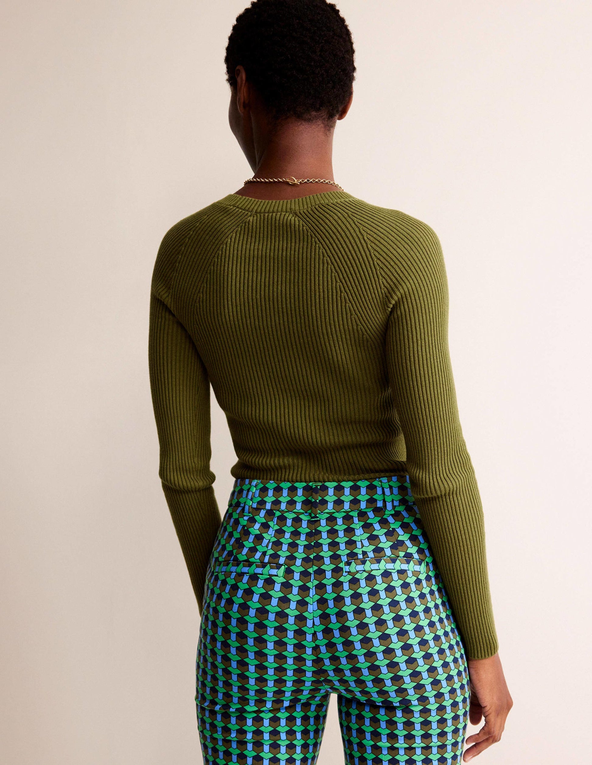 Ribbed Cotton Jumper-Green Olive-3