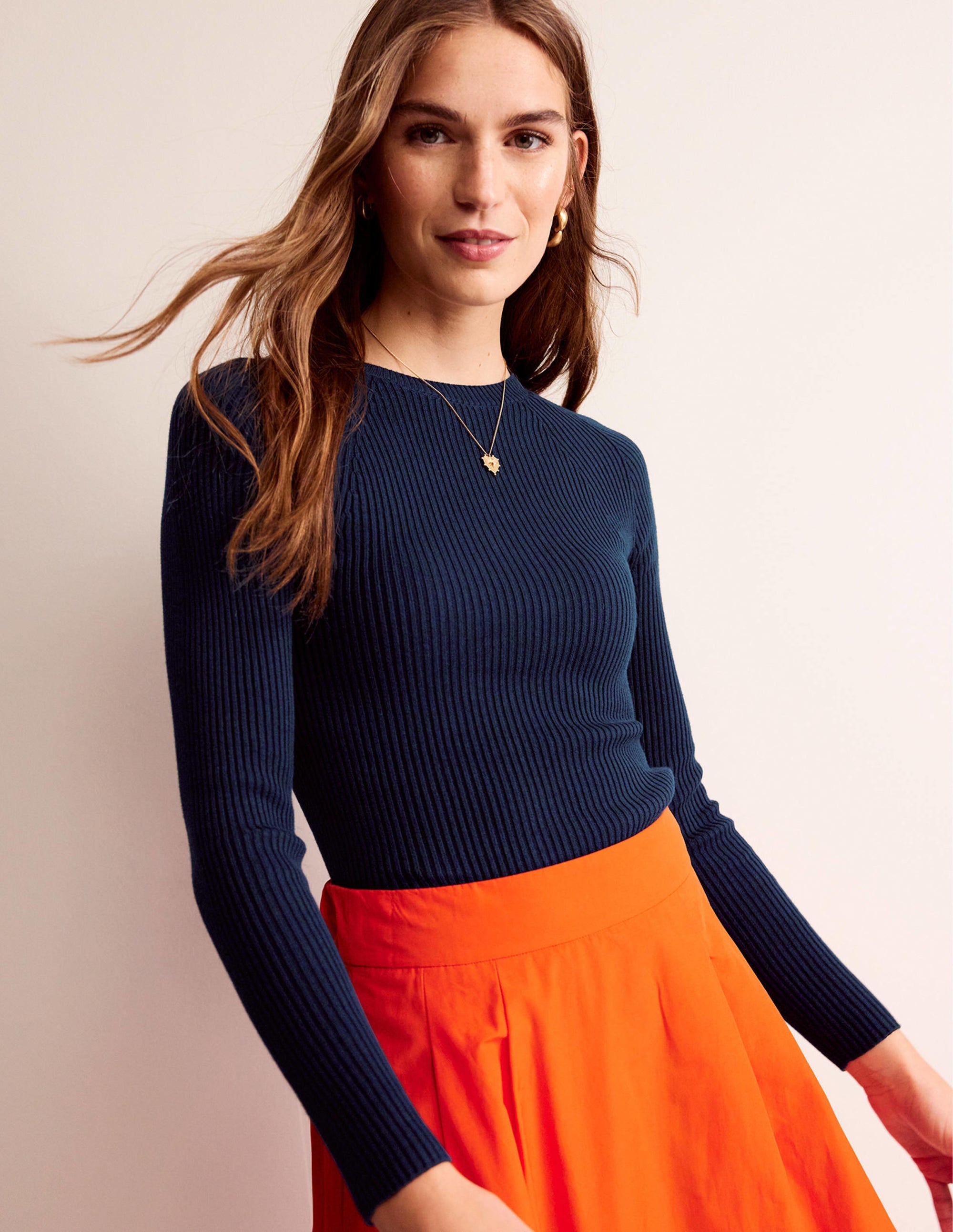 Ribbed Cotton Jumper-Navy - Image 1