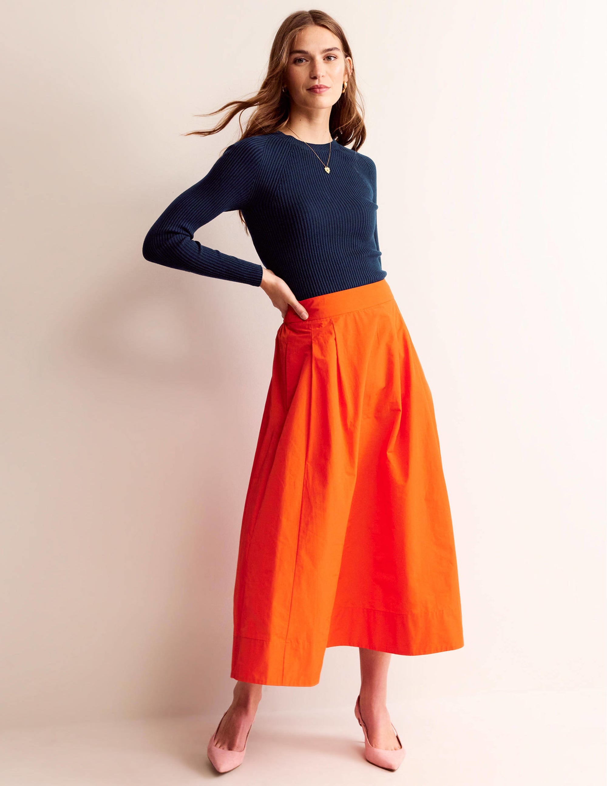 Ribbed Cotton Jumper-Navy - Image 4