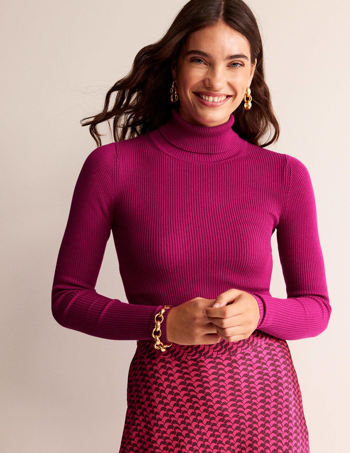 Catriona Roll Neck Sweater-Festival Fuchsia - Image 1