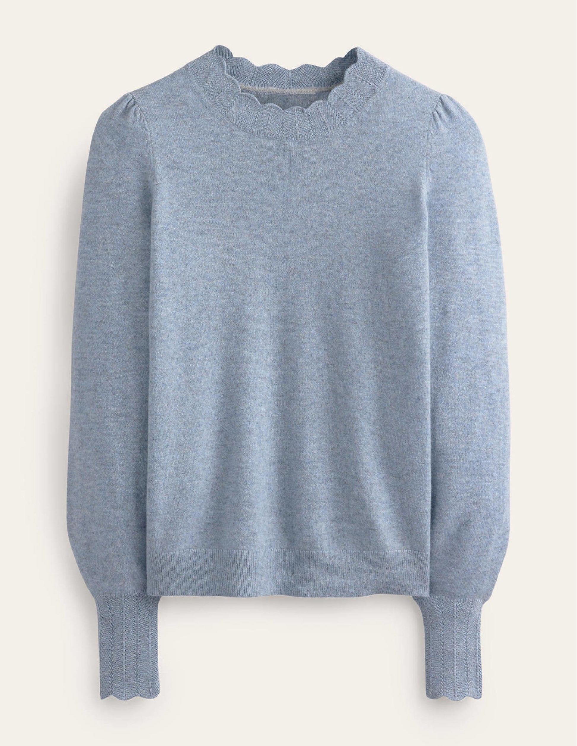 Scallop-Trim Cashmere Sweater-Dusk Blue-5