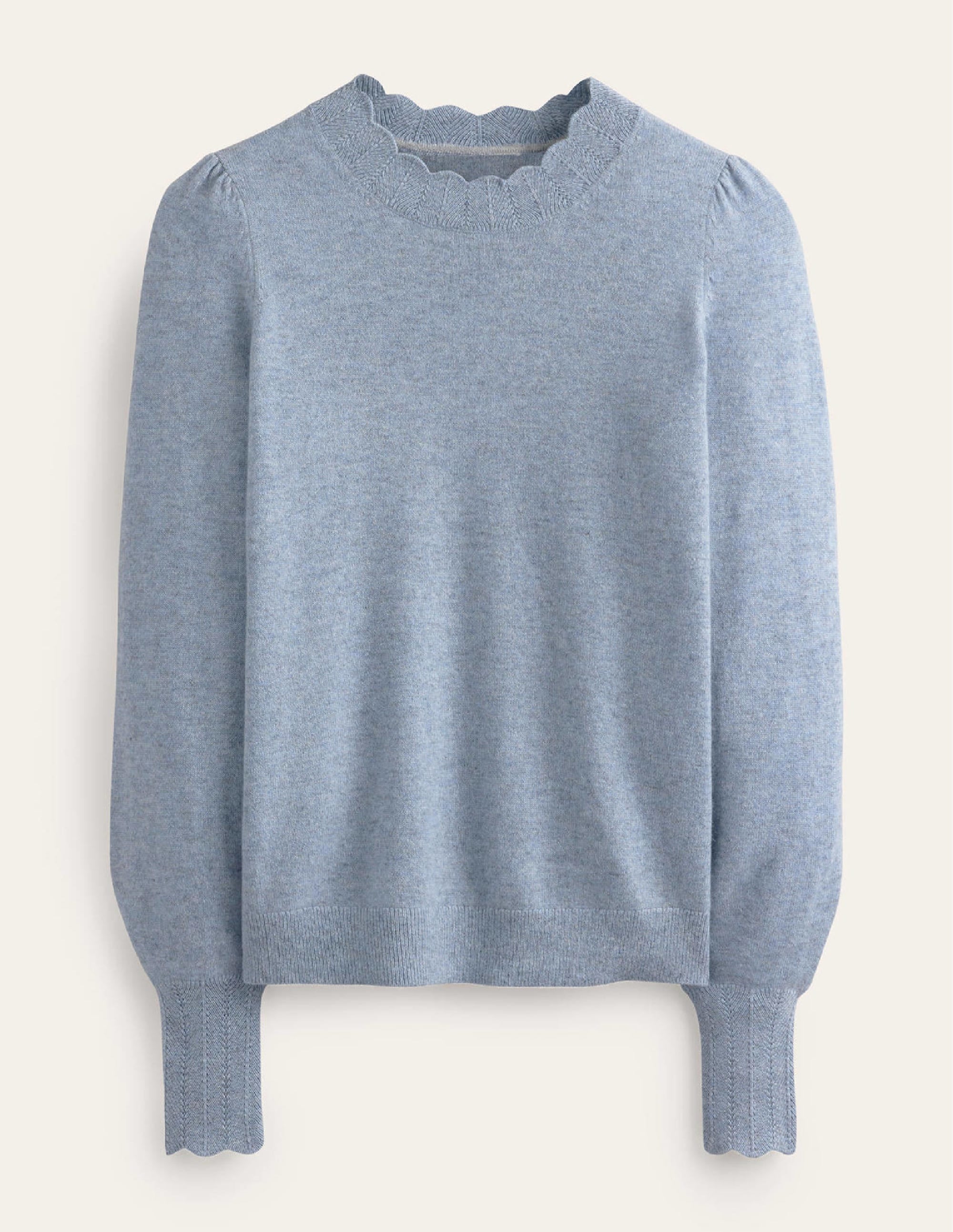 Scallop-Trim Cashmere Sweater-Dusk Blue - Image 5