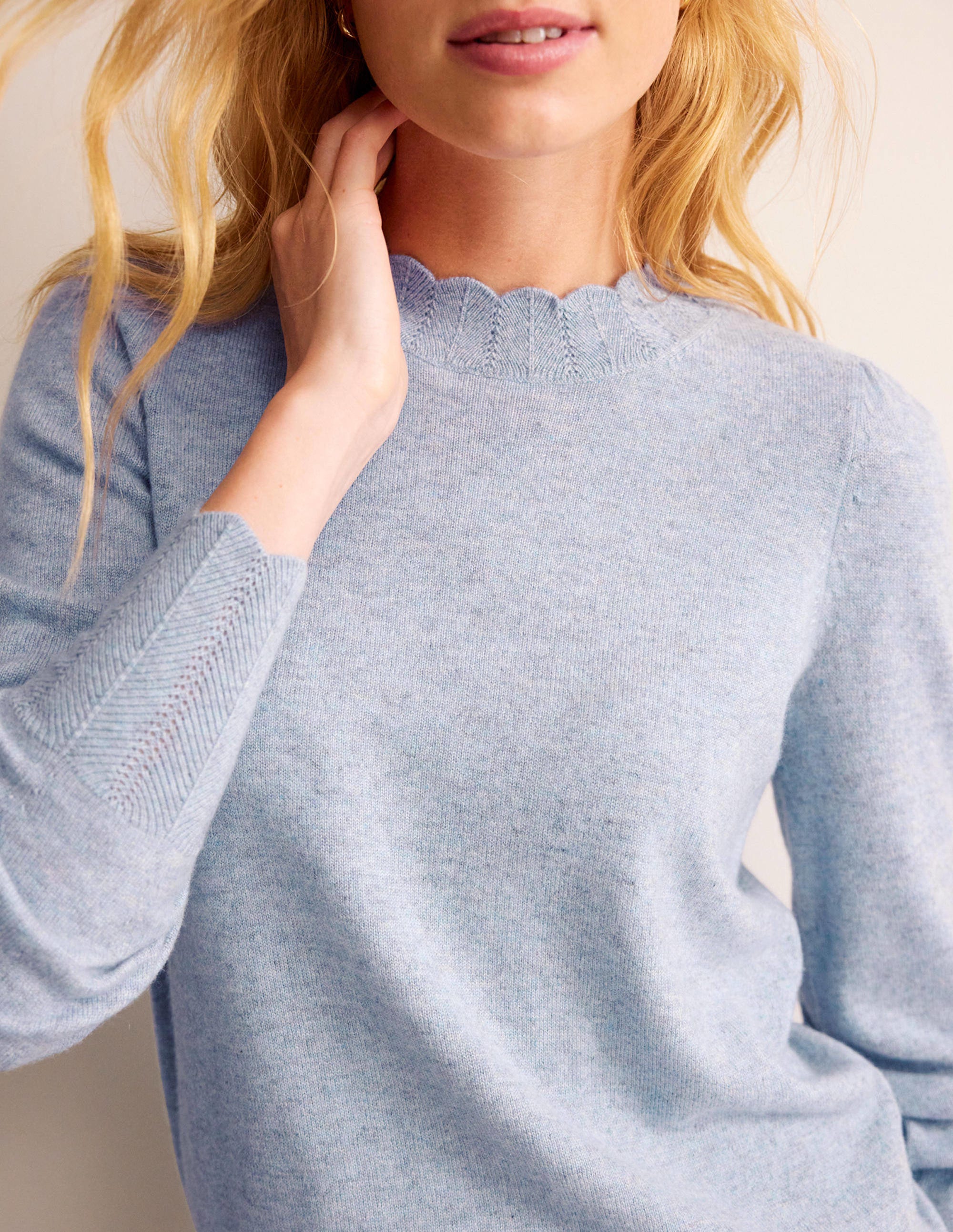 Scallop-Trim Cashmere Sweater-Dusk Blue - Image 2