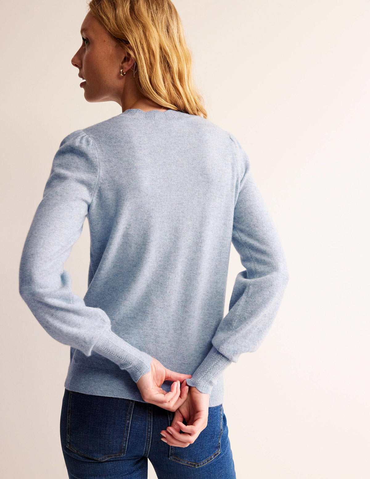 Scallop-Trim Cashmere Sweater-Dusk Blue-3