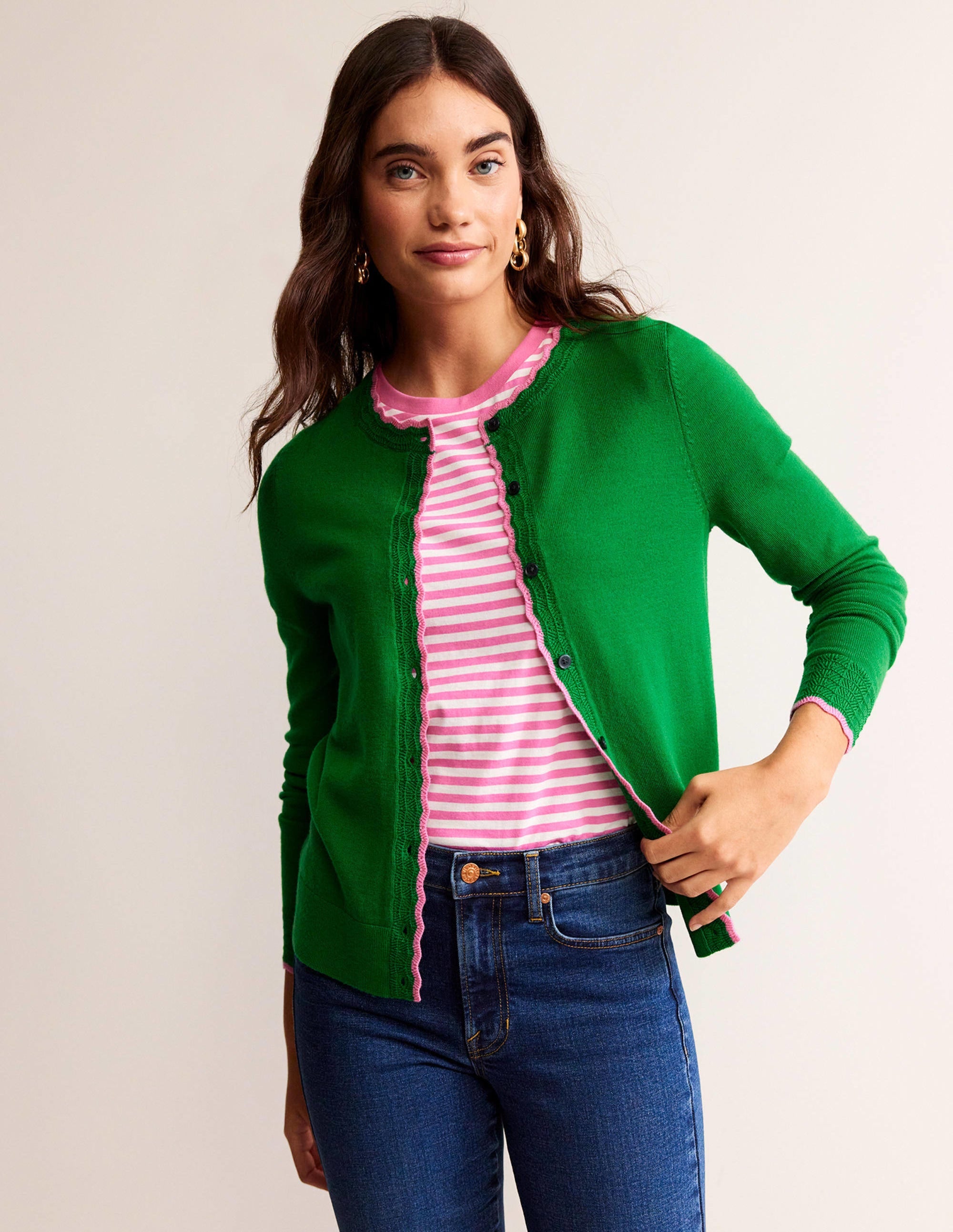 Merino Scalloped Cardigan-Meadow Green - Image 4