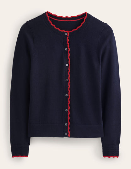 Merino Scalloped Cardigan-Navy