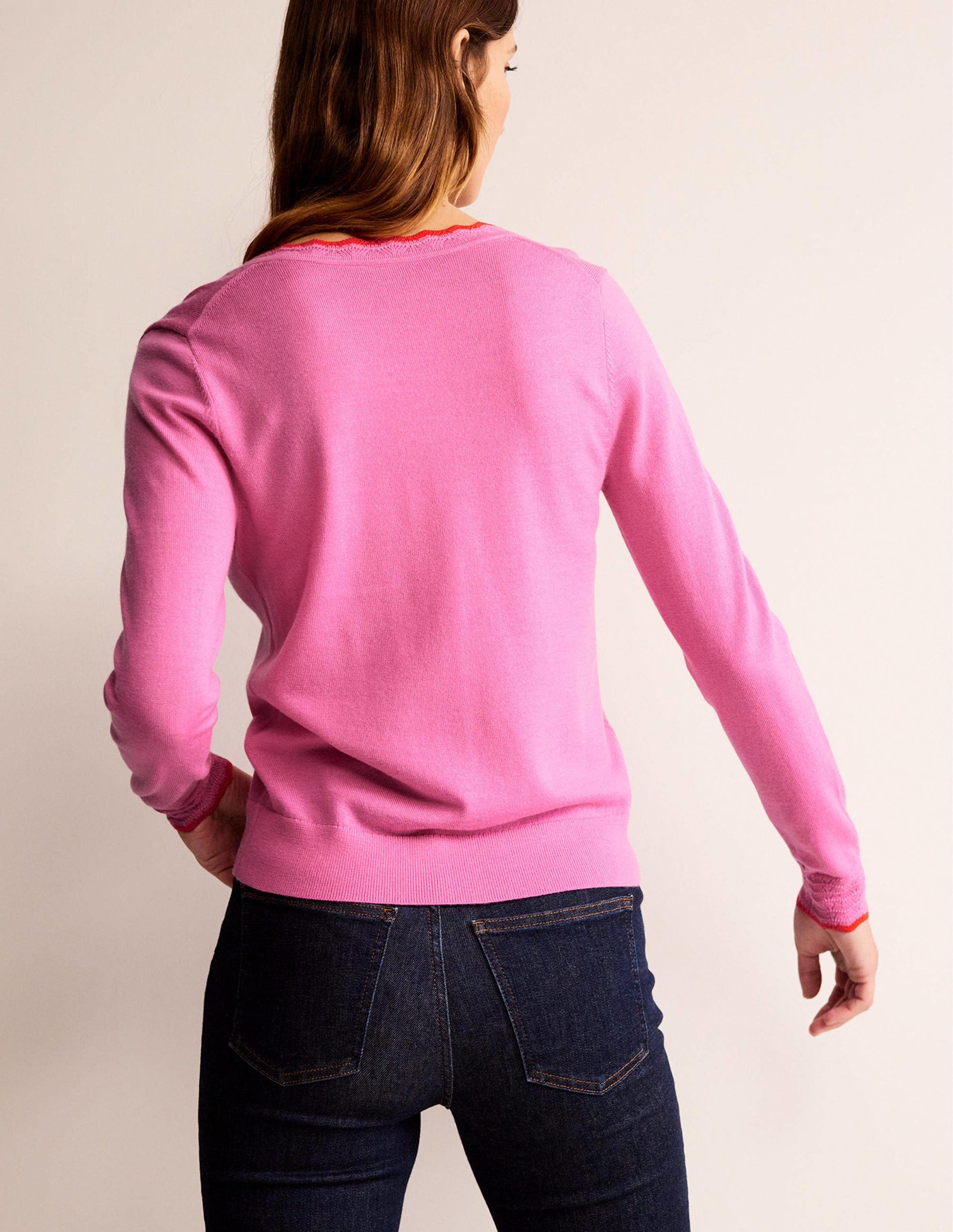 Merino Scallop V-Neck Sweater-Mid Pink-3