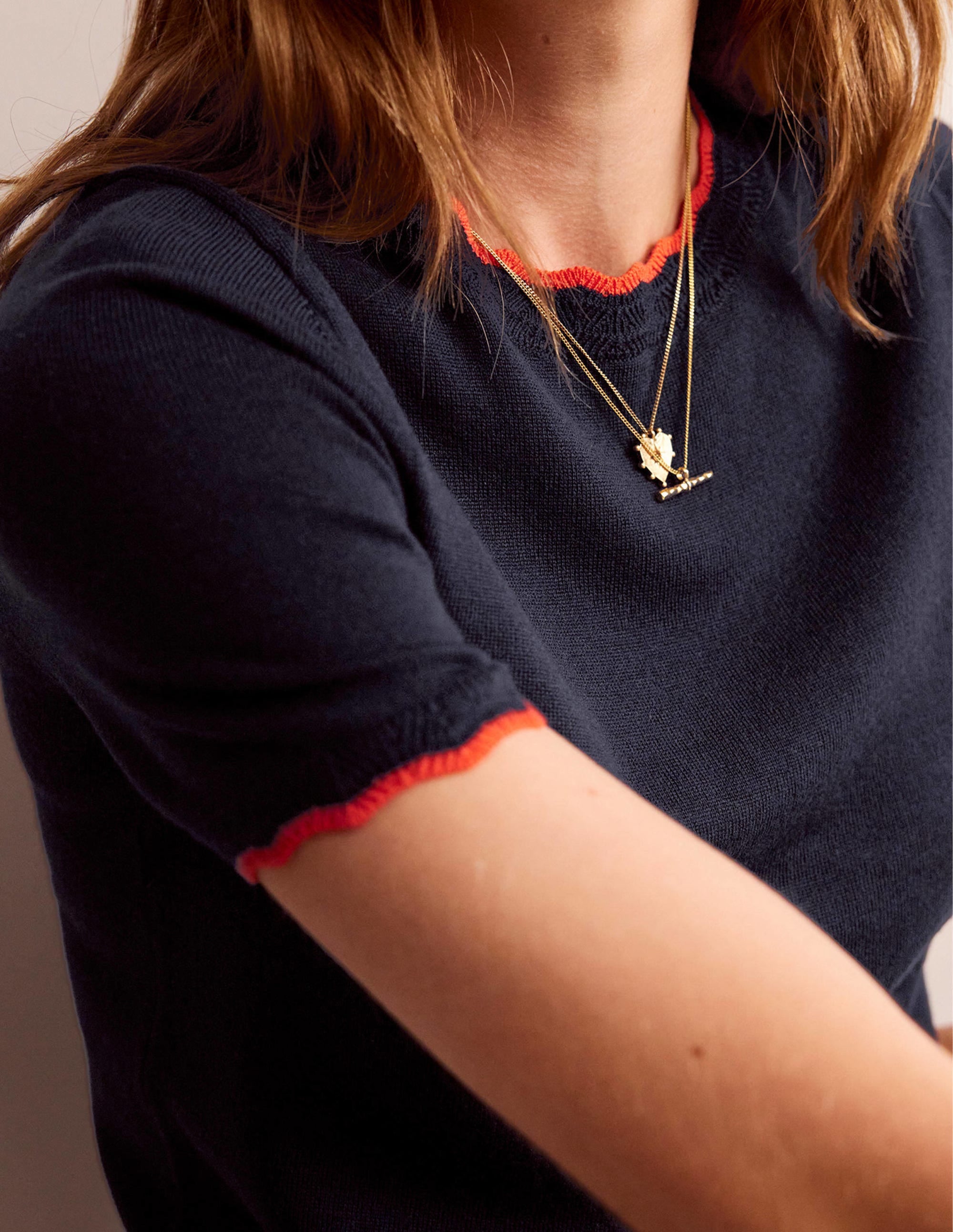 Merino Scalloped T-shirt-Navy - Image 2