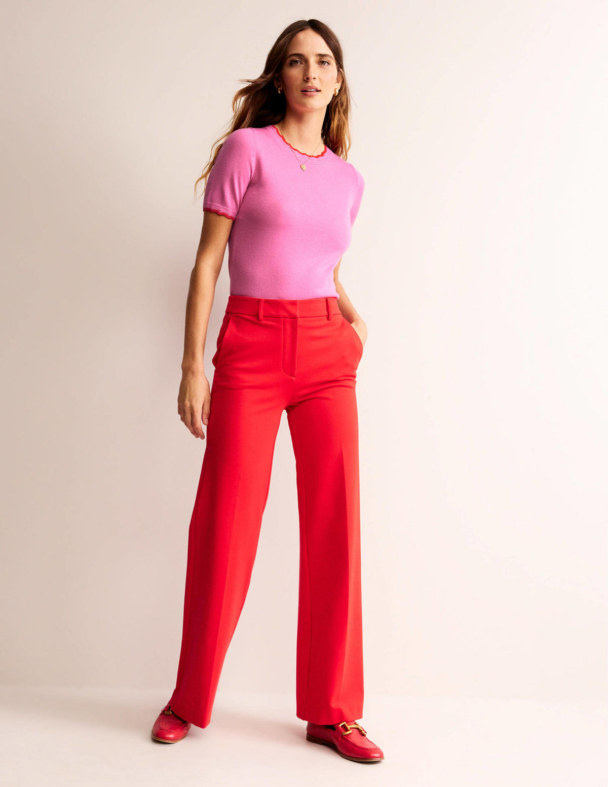 Merino Scalloped T-shirt-Mid Pink - Image 4