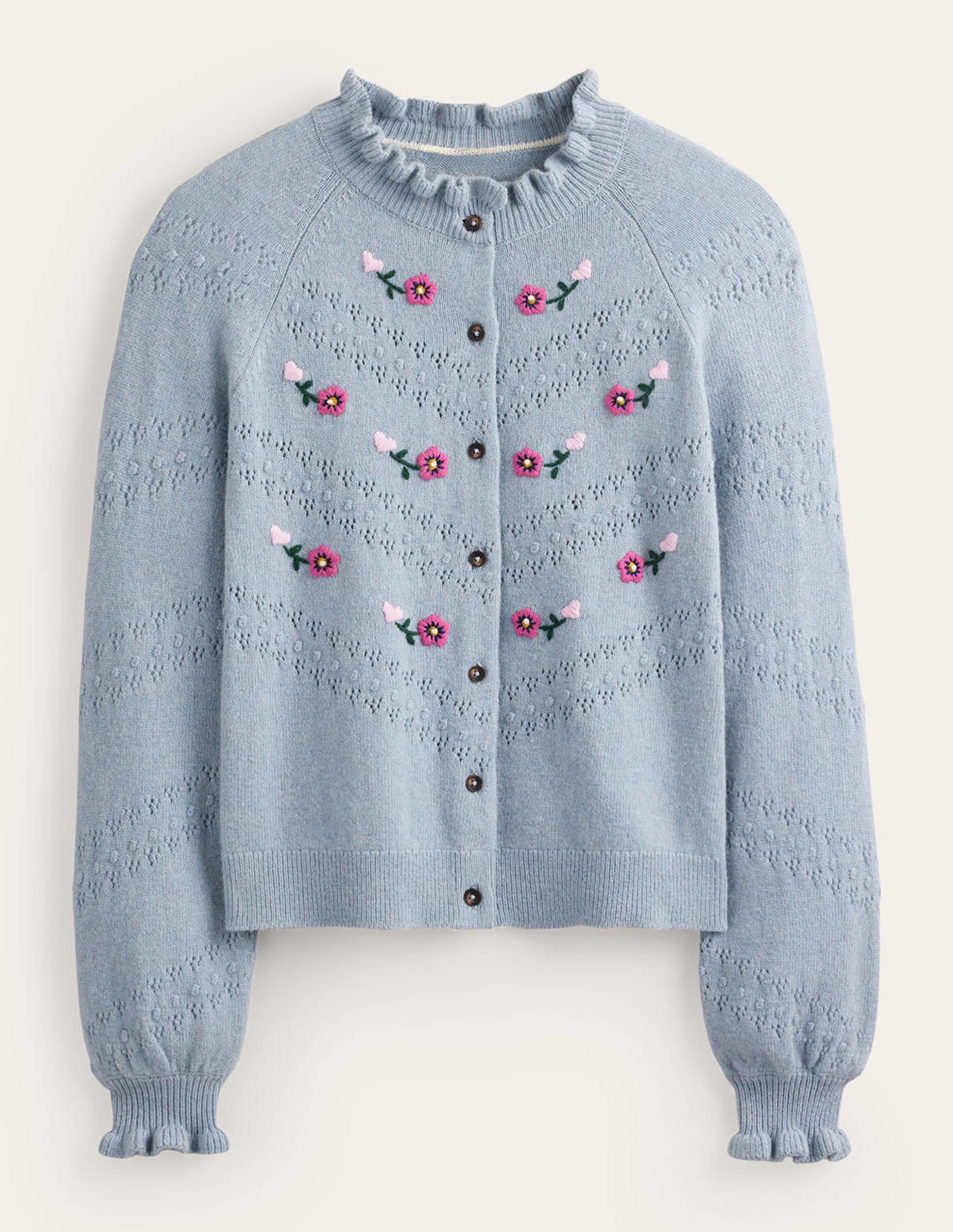 Floral-Embroidered Cardigan-Blue Pebble - Image 6