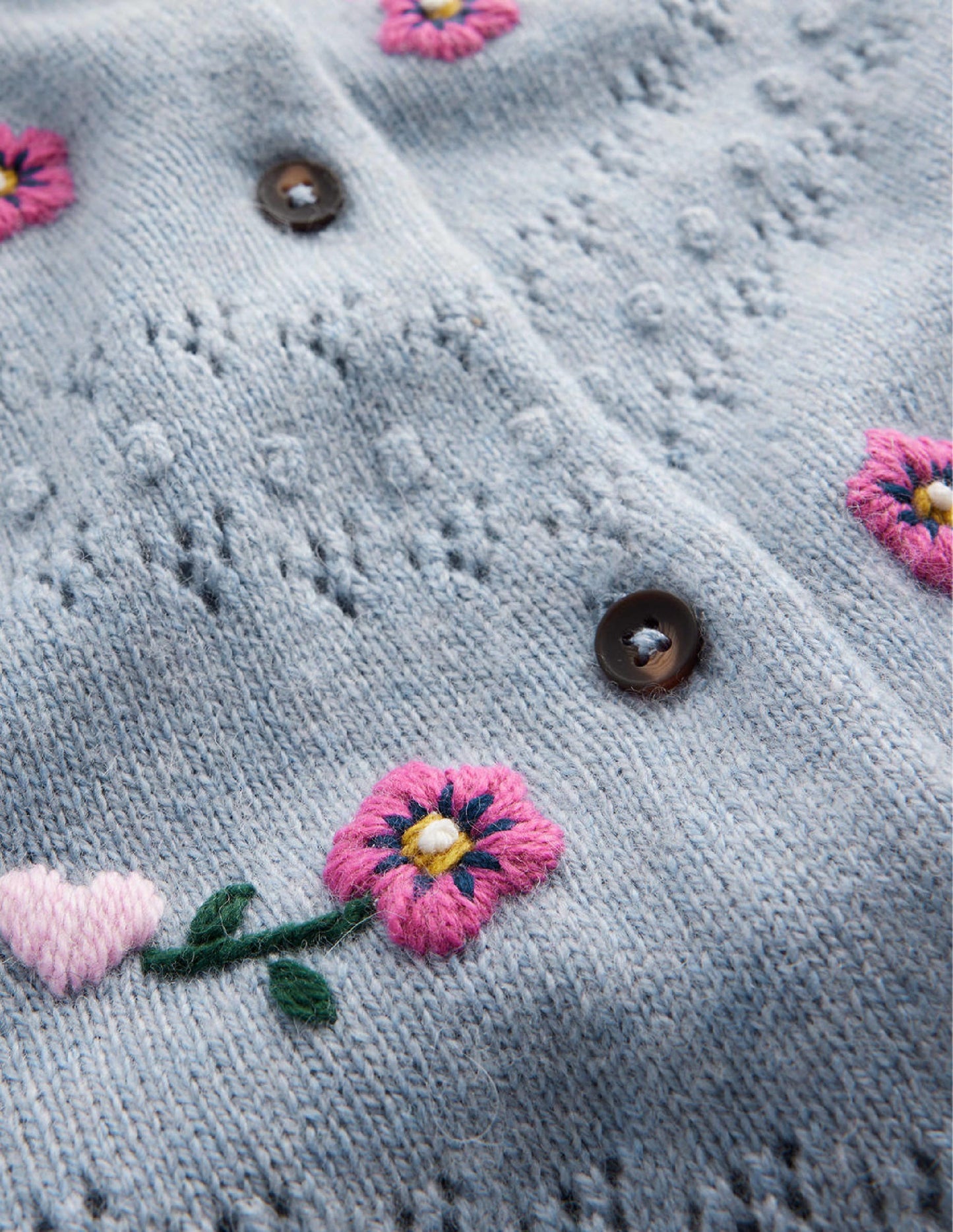 Floral-Embroidered Cardigan-Blue Pebble