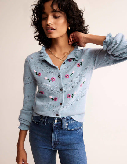 Floral-Embroidered Cardigan-Blue Pebble-1