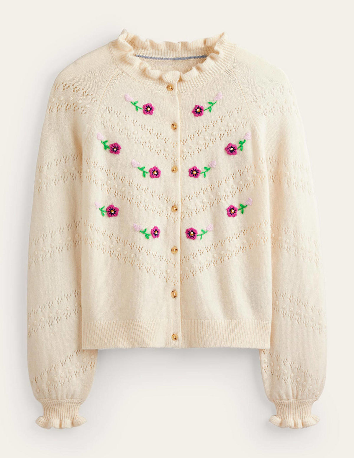 Floral-Embroidered Cardigan-Warm Ivory - Image 5