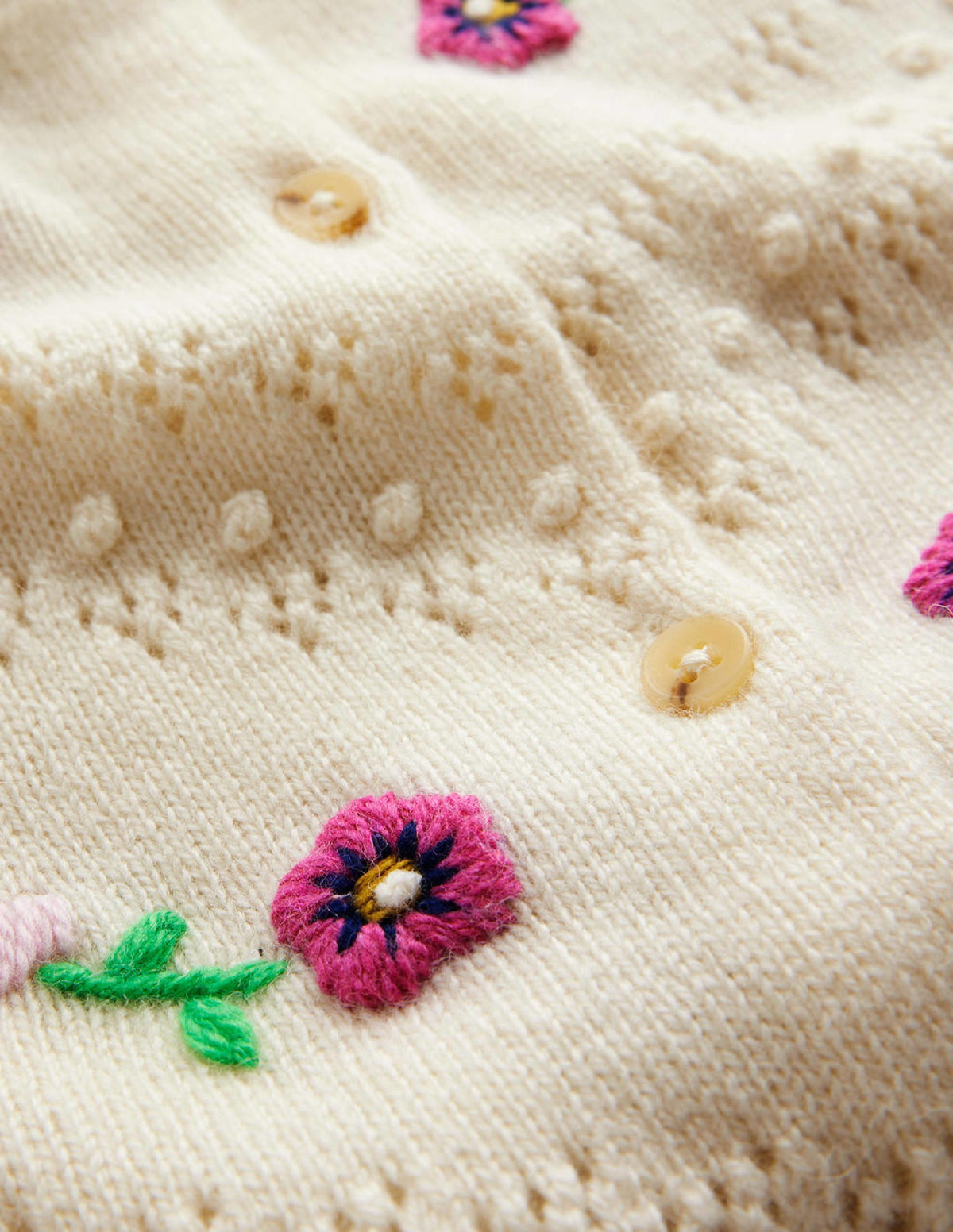 Floral-Embroidered Cardigan-Warm Ivory - Image 6