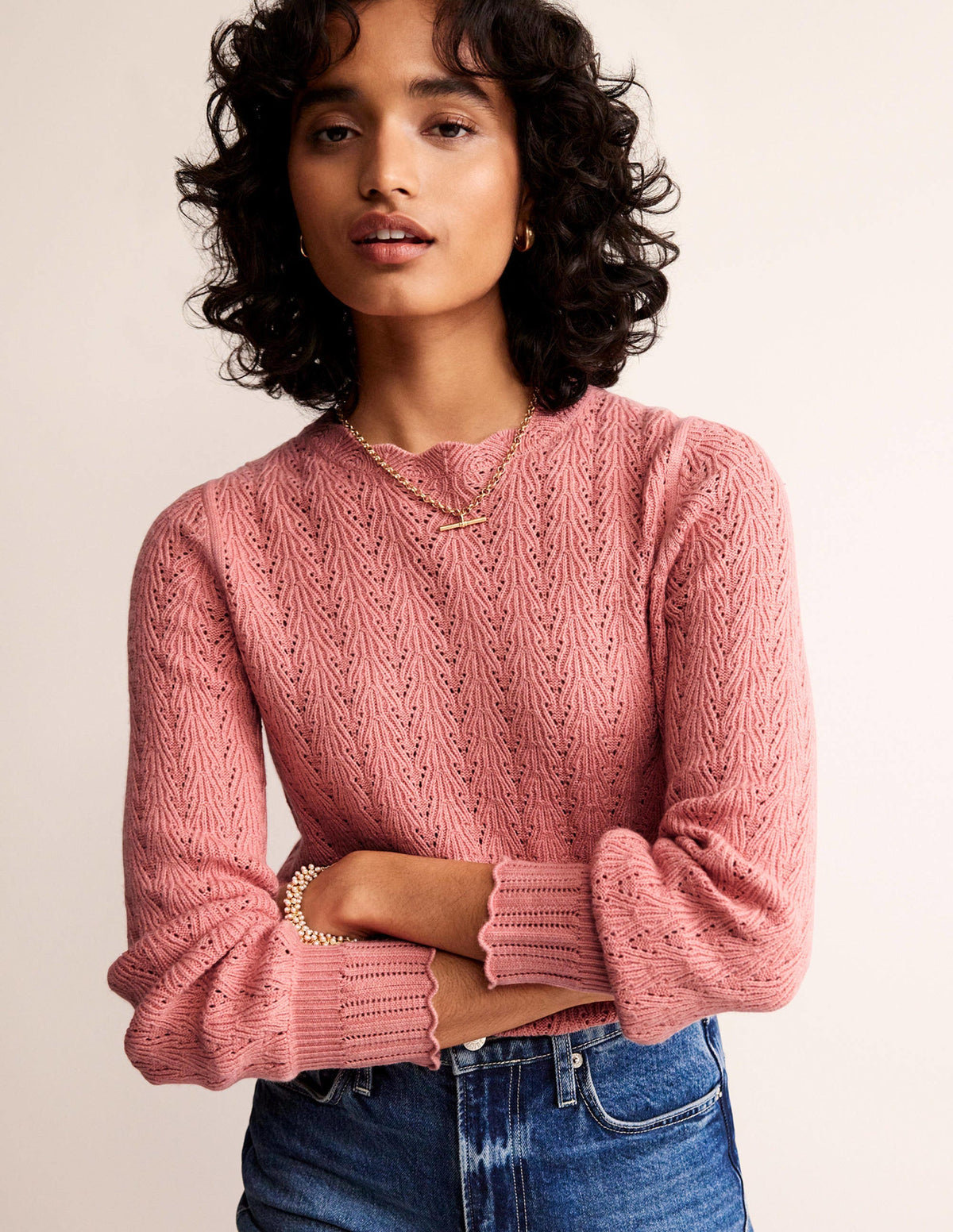 Pointelle Stitch Sweater-Rosetta Blush-1
