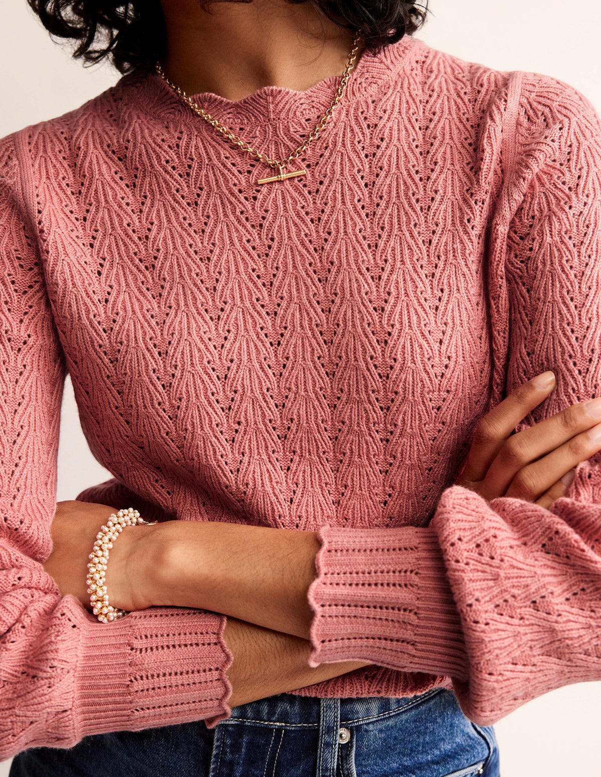 Pointelle Stitch Sweater-Rosetta Blush - Image 2