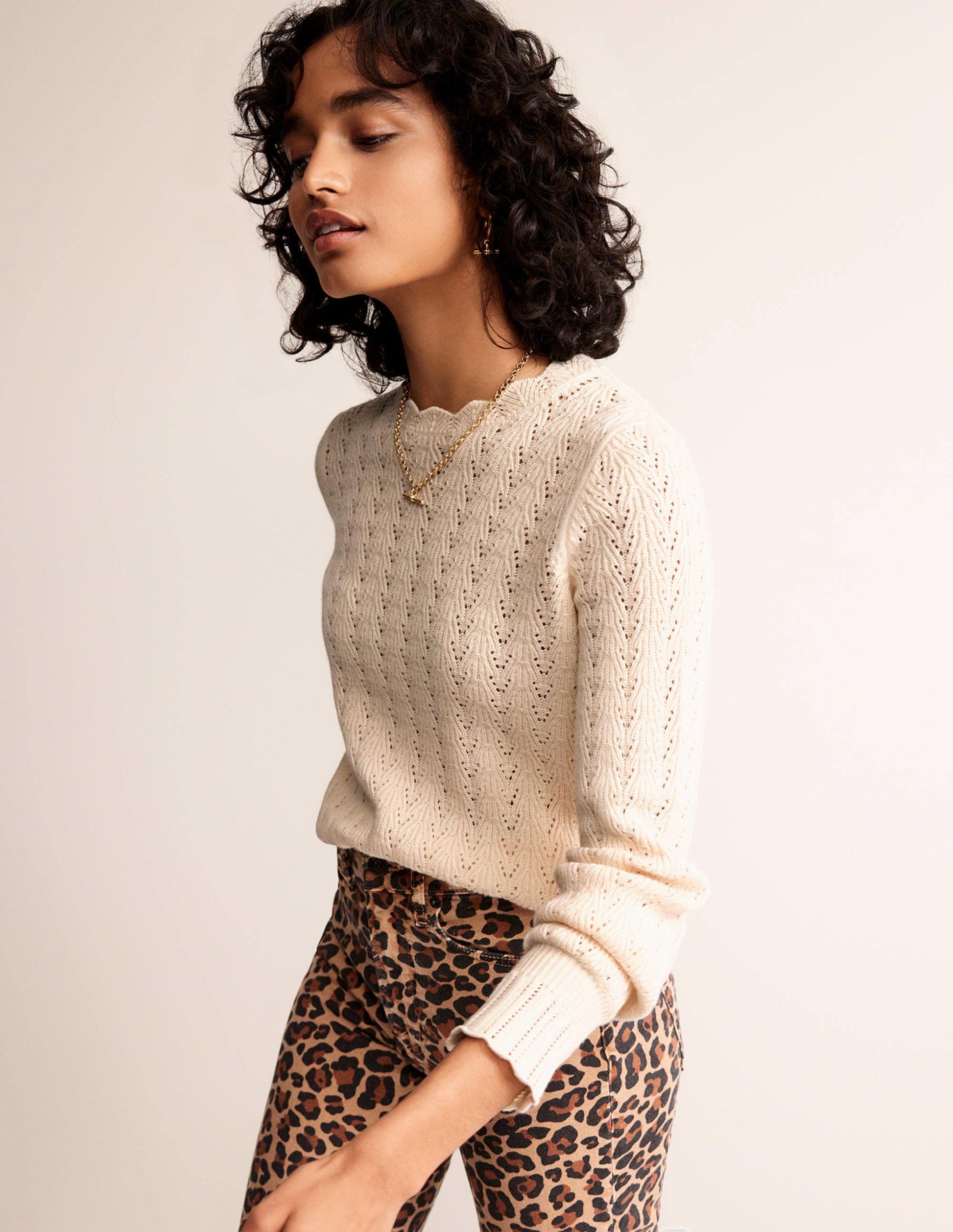 Pointelle Stitch Sweater-Warm Ivory-1
